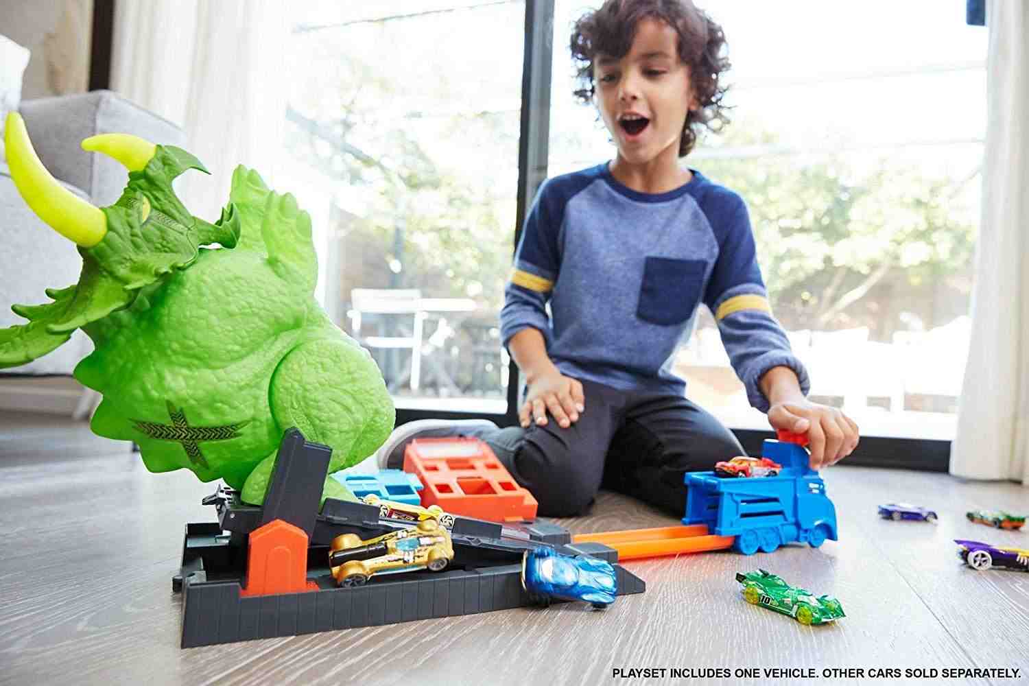 Hot Wheels City Smashin Triceratops Playset Tracksets & Train Sets for Kids age 4Y+