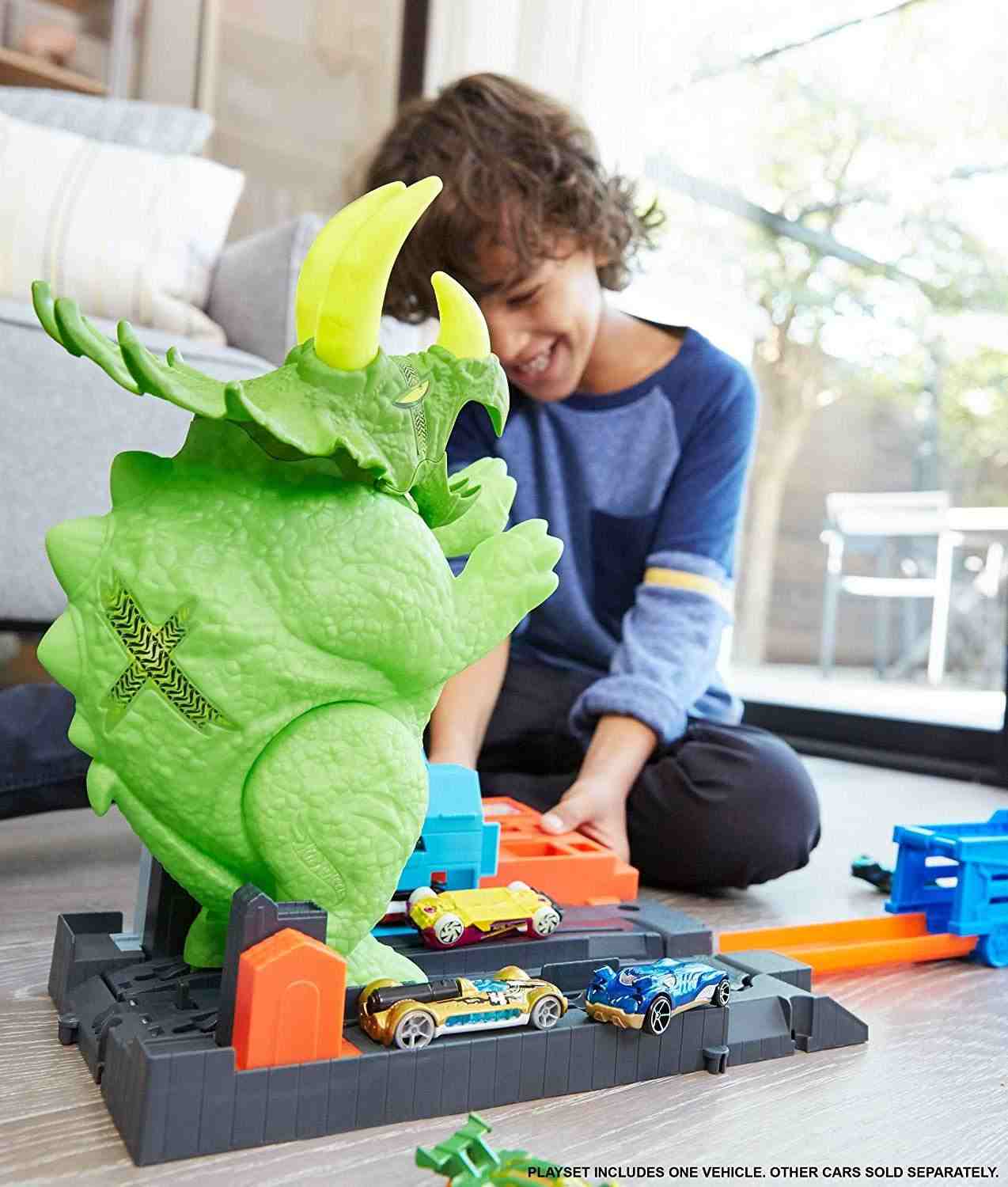 Hot Wheels City Smashin Triceratops Playset Tracksets & Train Sets for Kids age 4Y+