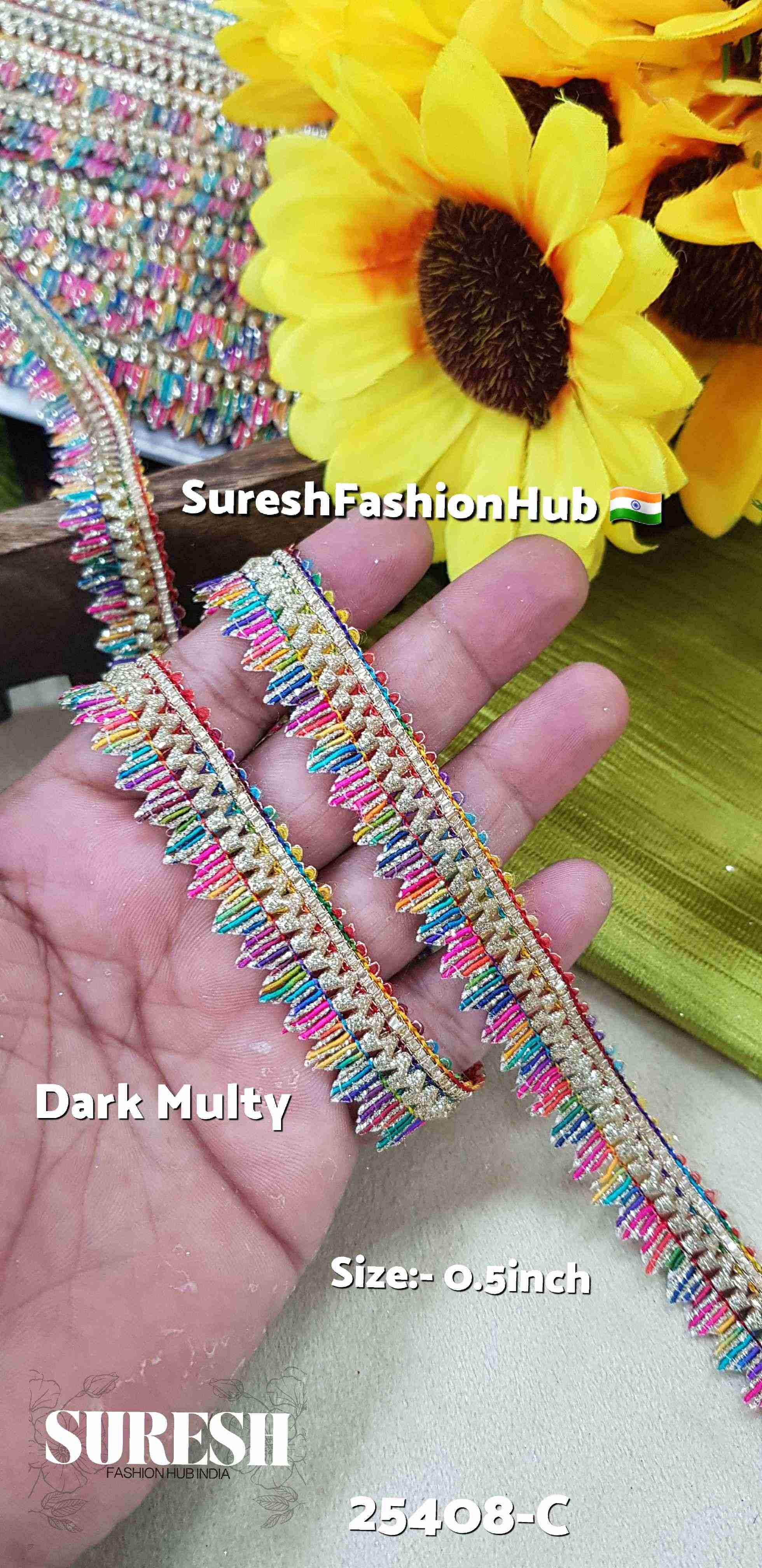 Dark Multy Glitter Jhalar Lace  18 Meters