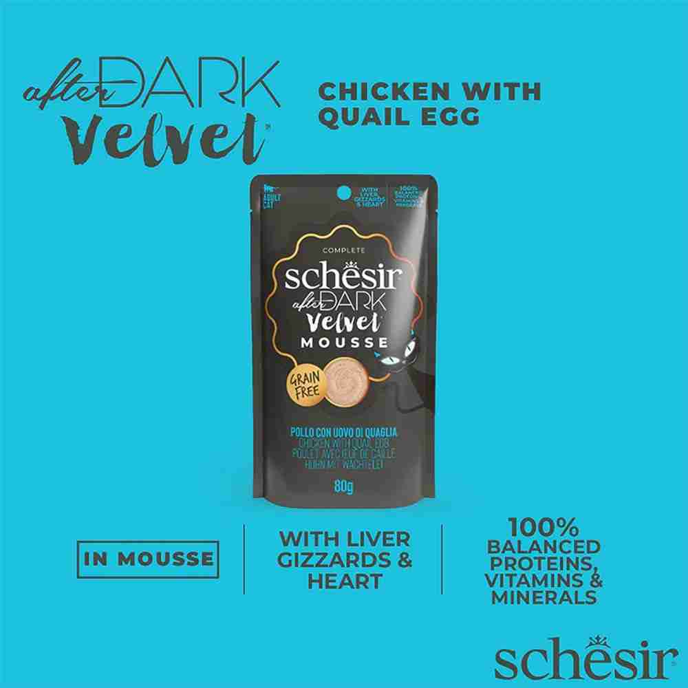 Schesir After Dark Velvet Mousse for Cat Chicken with Quile Egg, 80g