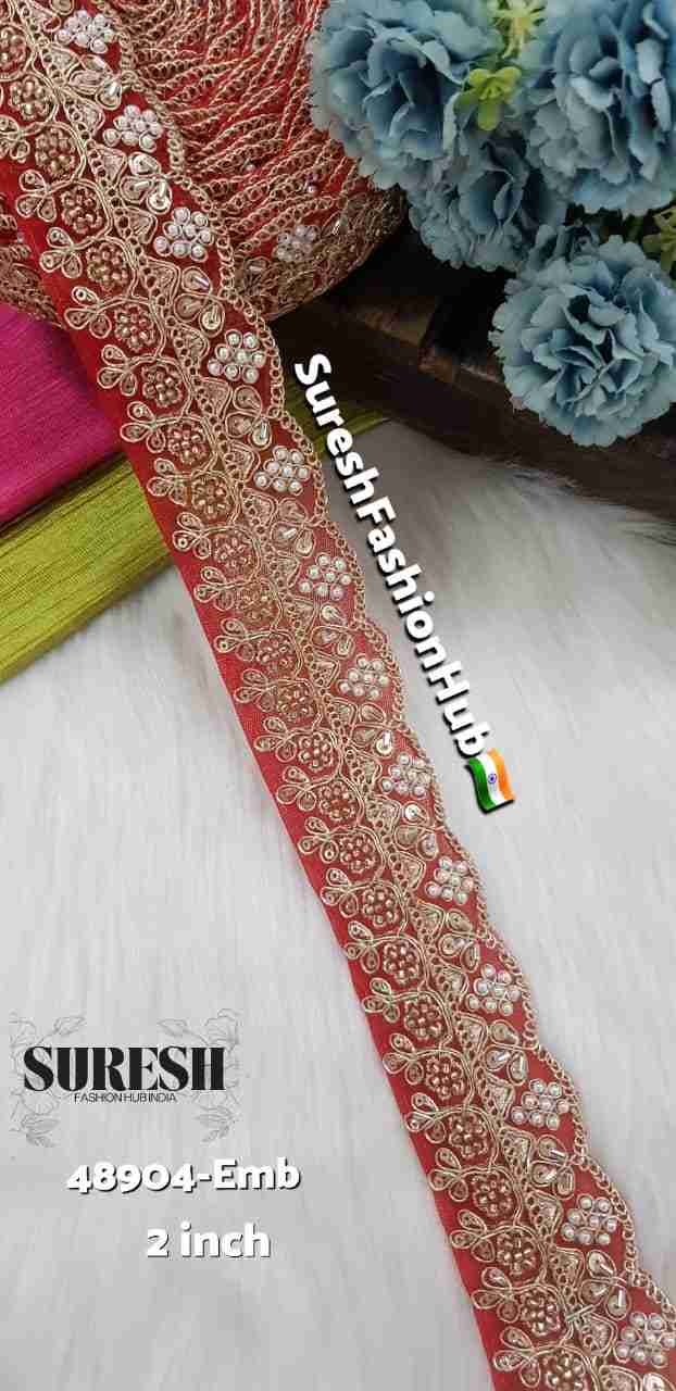 Red Royal Maggam Scallop Designer Lace – 48904-Emb