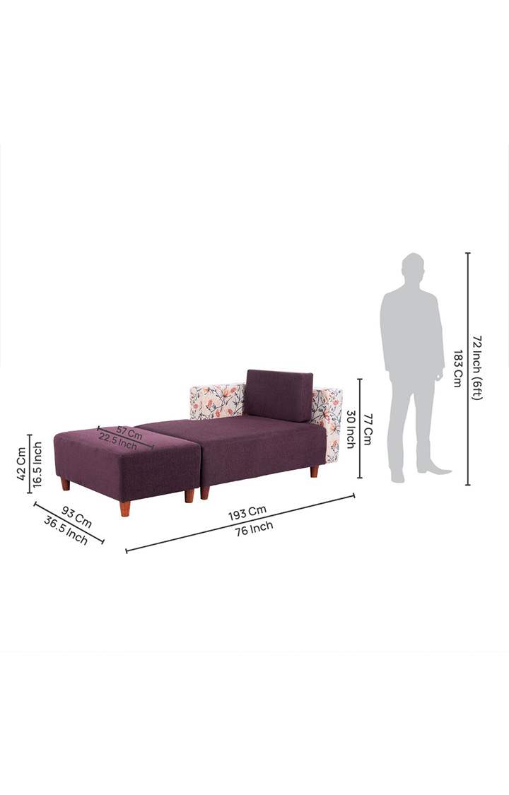 neudot Hailey Fabric Chaise Lounger RHS in Floral Paradise Purple Colour