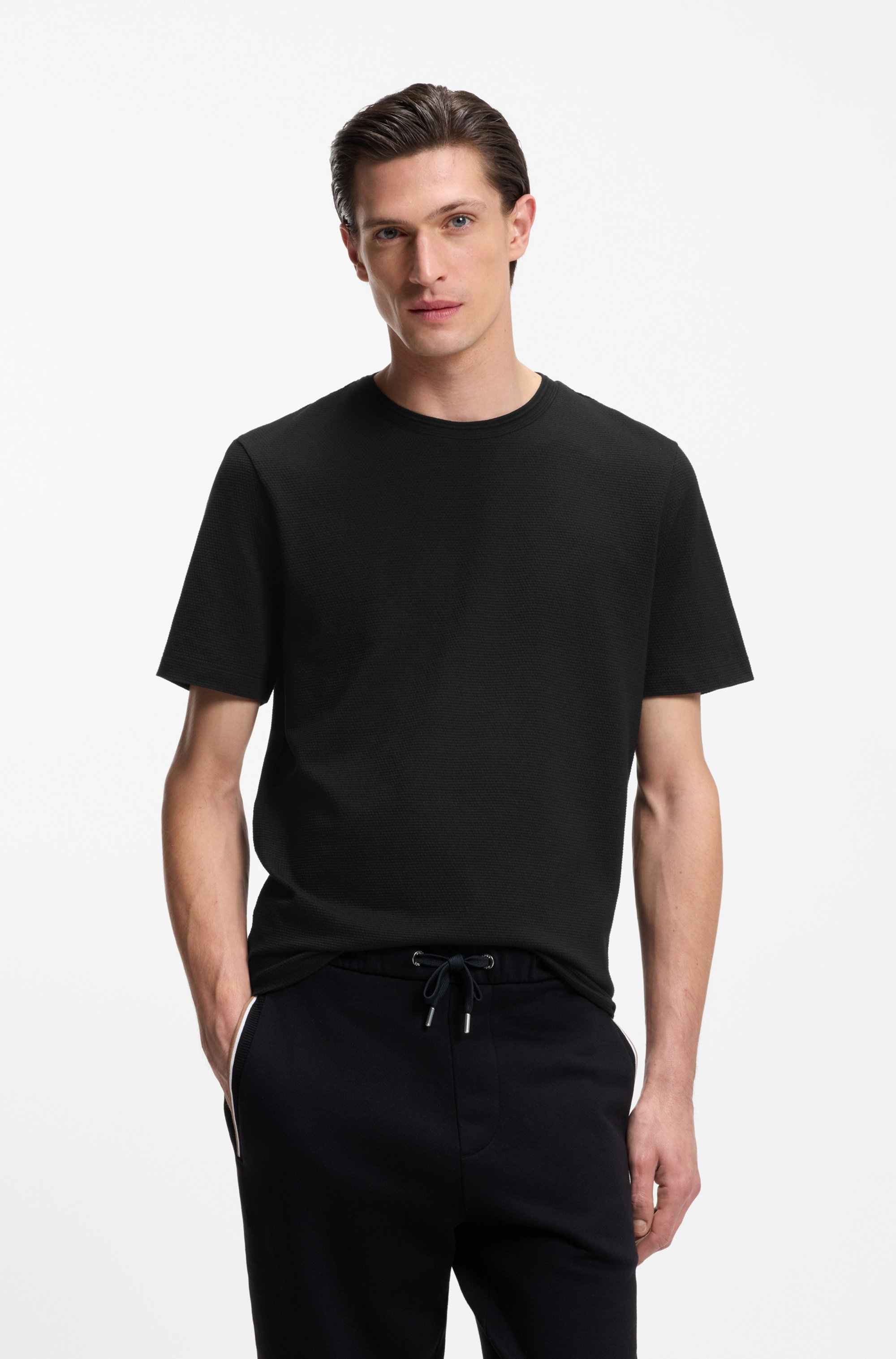 Cotton-blend T-shirt with bubble-jacquard structure