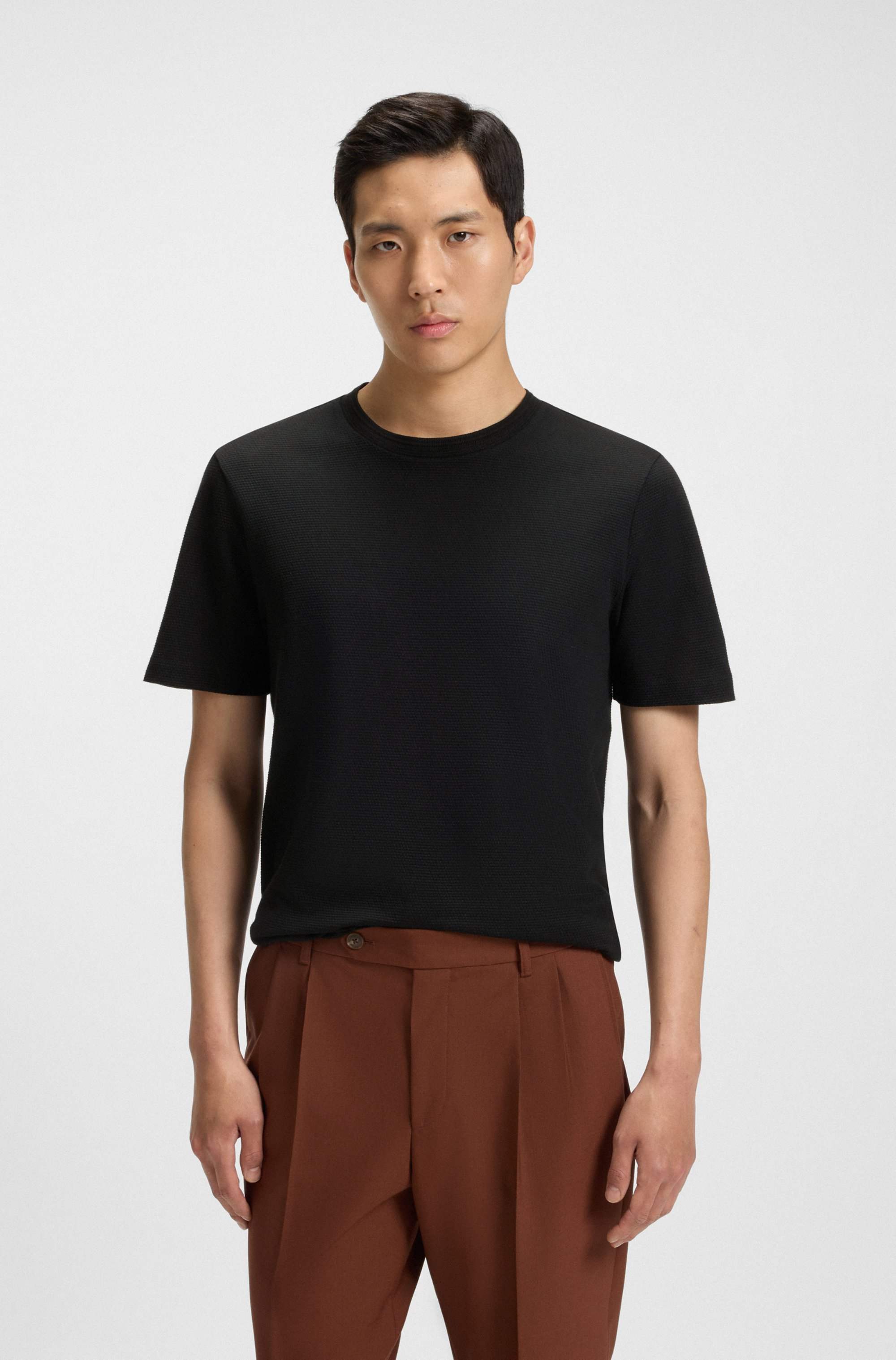 Cotton-blend T-shirt with bubble-jacquard structure