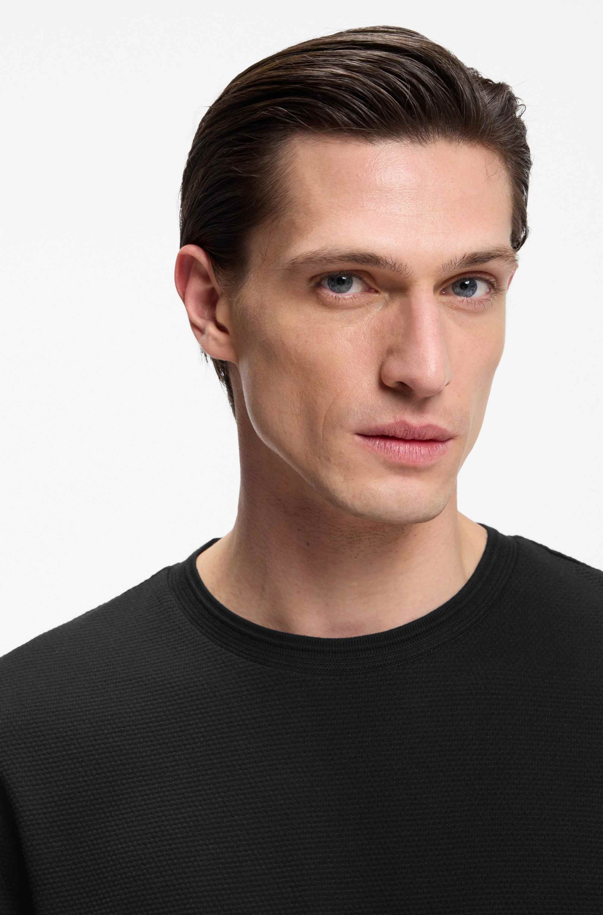 Cotton-blend T-shirt with bubble-jacquard structure