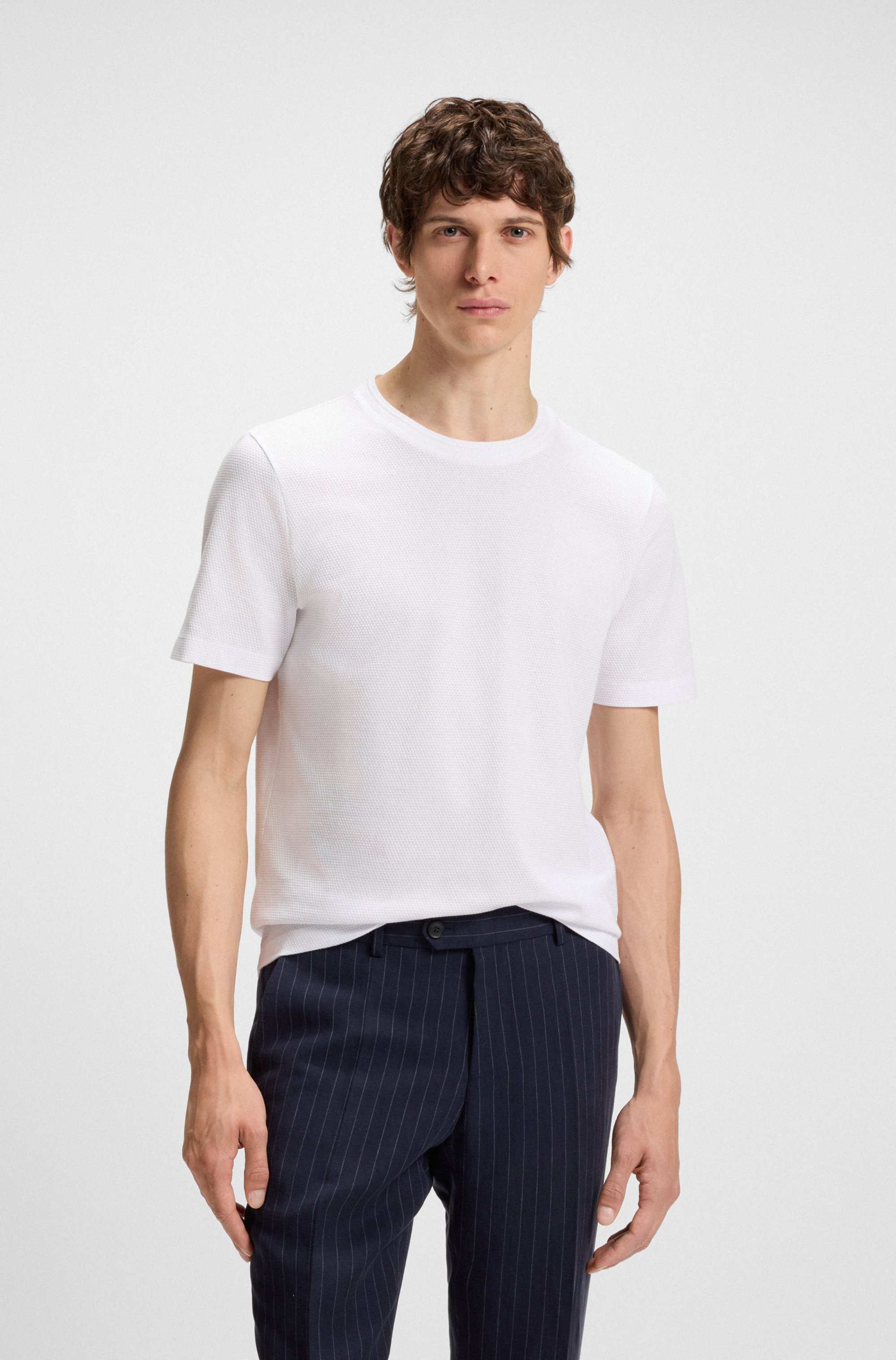 Cotton-blend T-shirt with bubble-jacquard structure