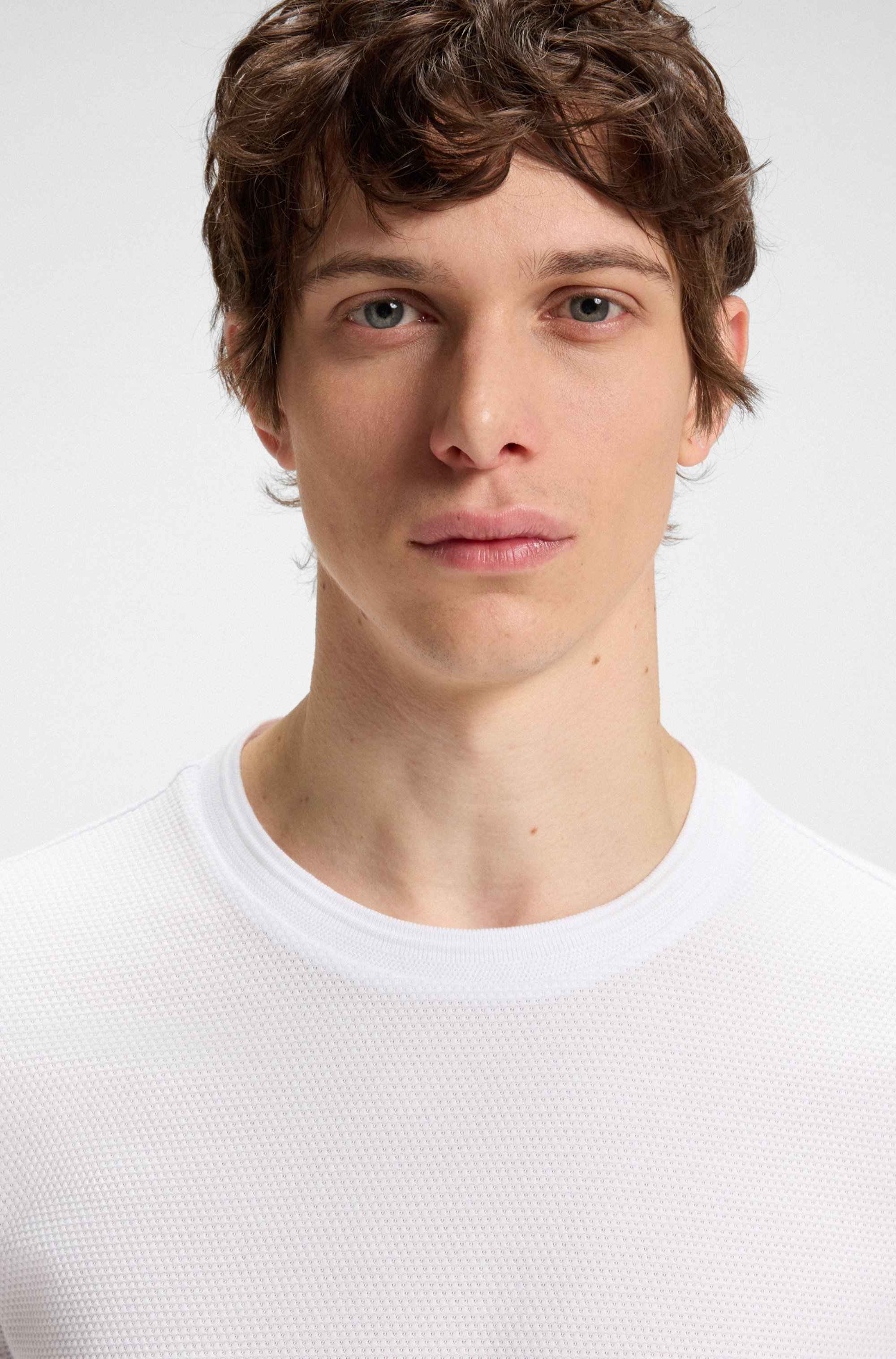 Cotton-blend T-shirt with bubble-jacquard structure