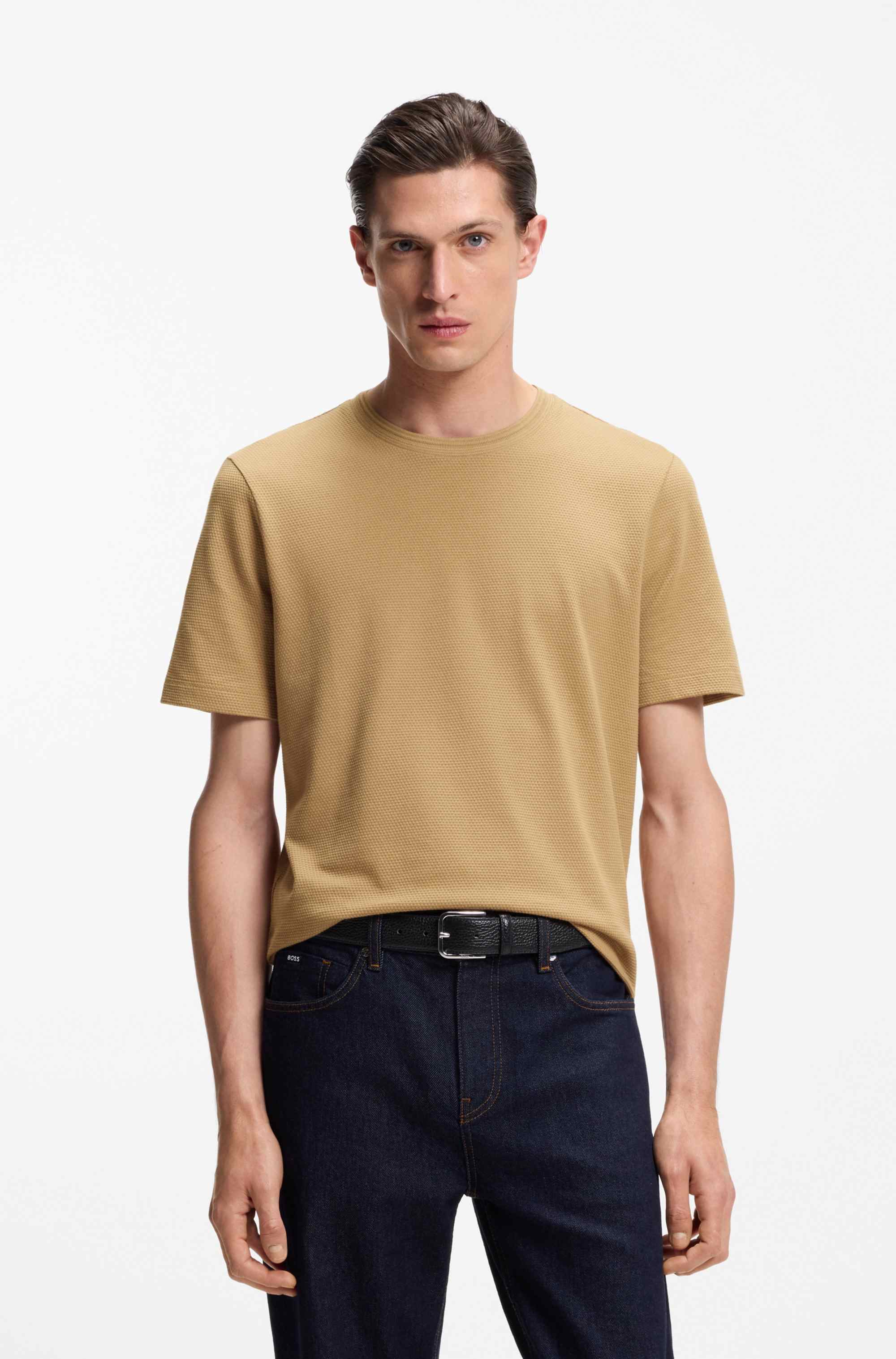 Cotton-blend T-shirt with bubble-jacquard structure
