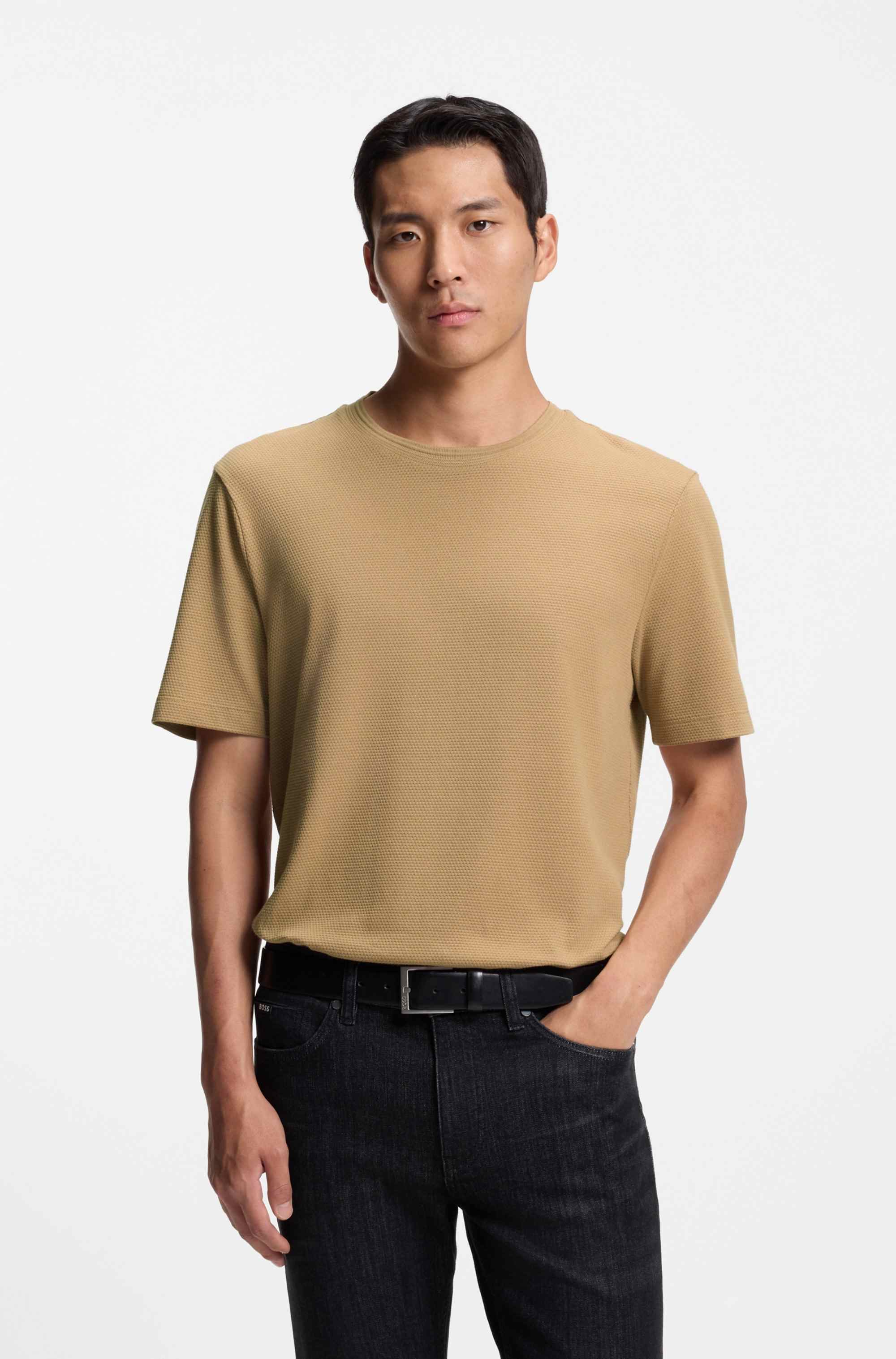 Cotton-blend T-shirt with bubble-jacquard structure