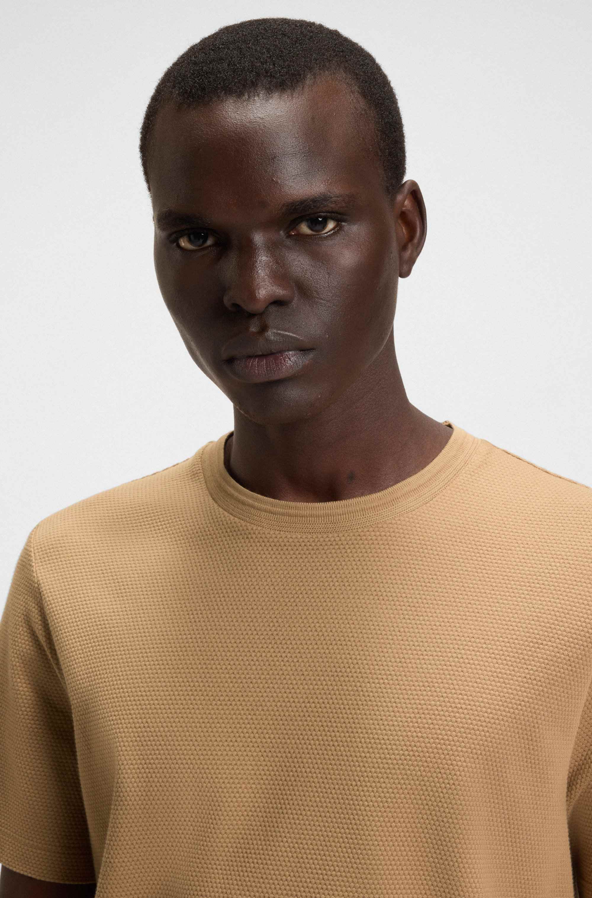 Cotton-blend T-shirt with bubble-jacquard structure
