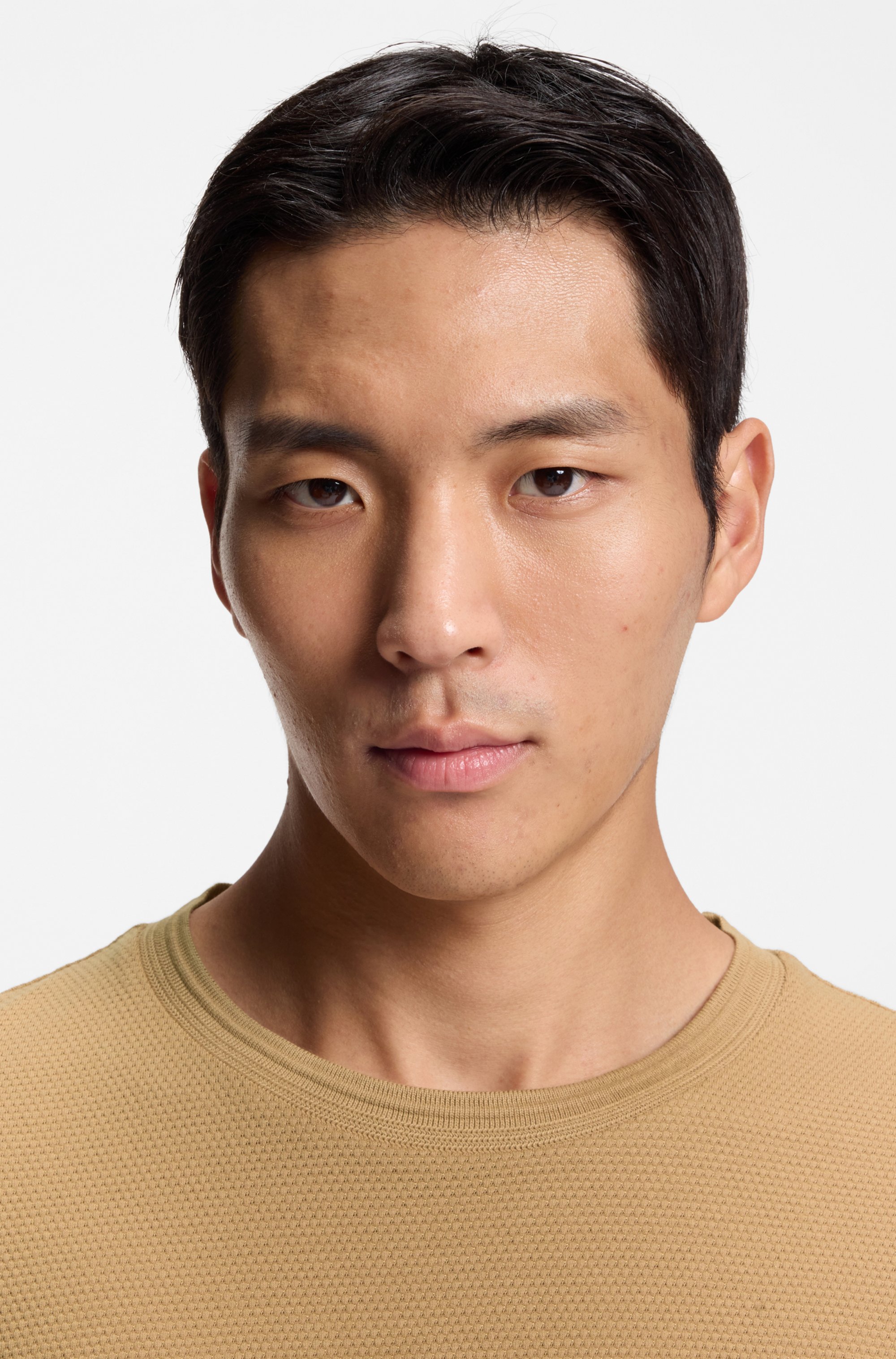 Cotton-blend T-shirt with bubble-jacquard structure