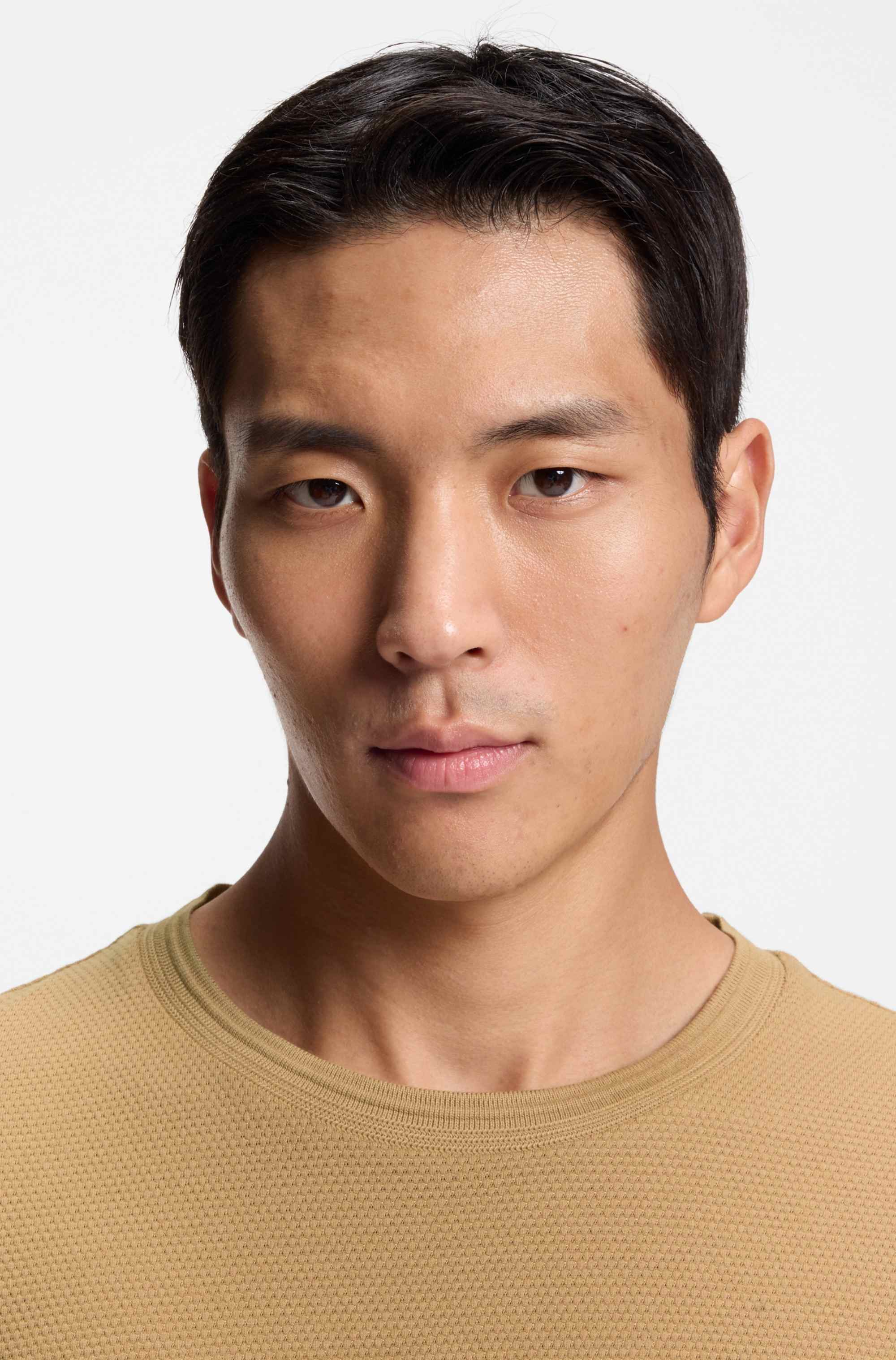 Cotton-blend T-shirt with bubble-jacquard structure