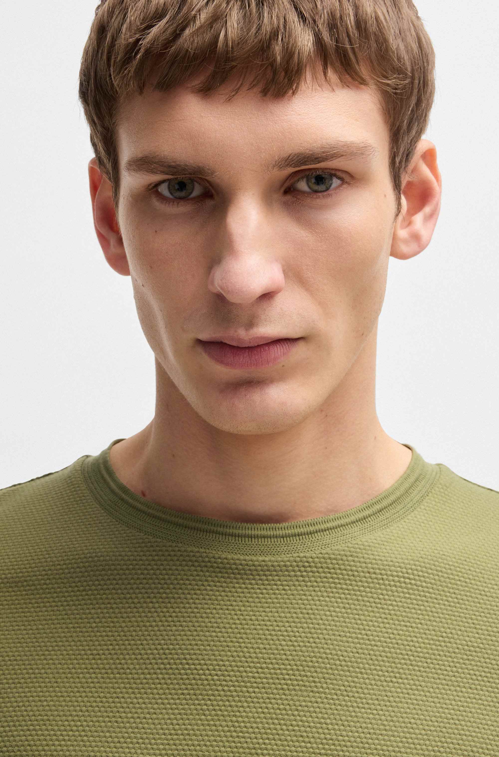 Cotton-blend T-shirt with bubble-jacquard structure