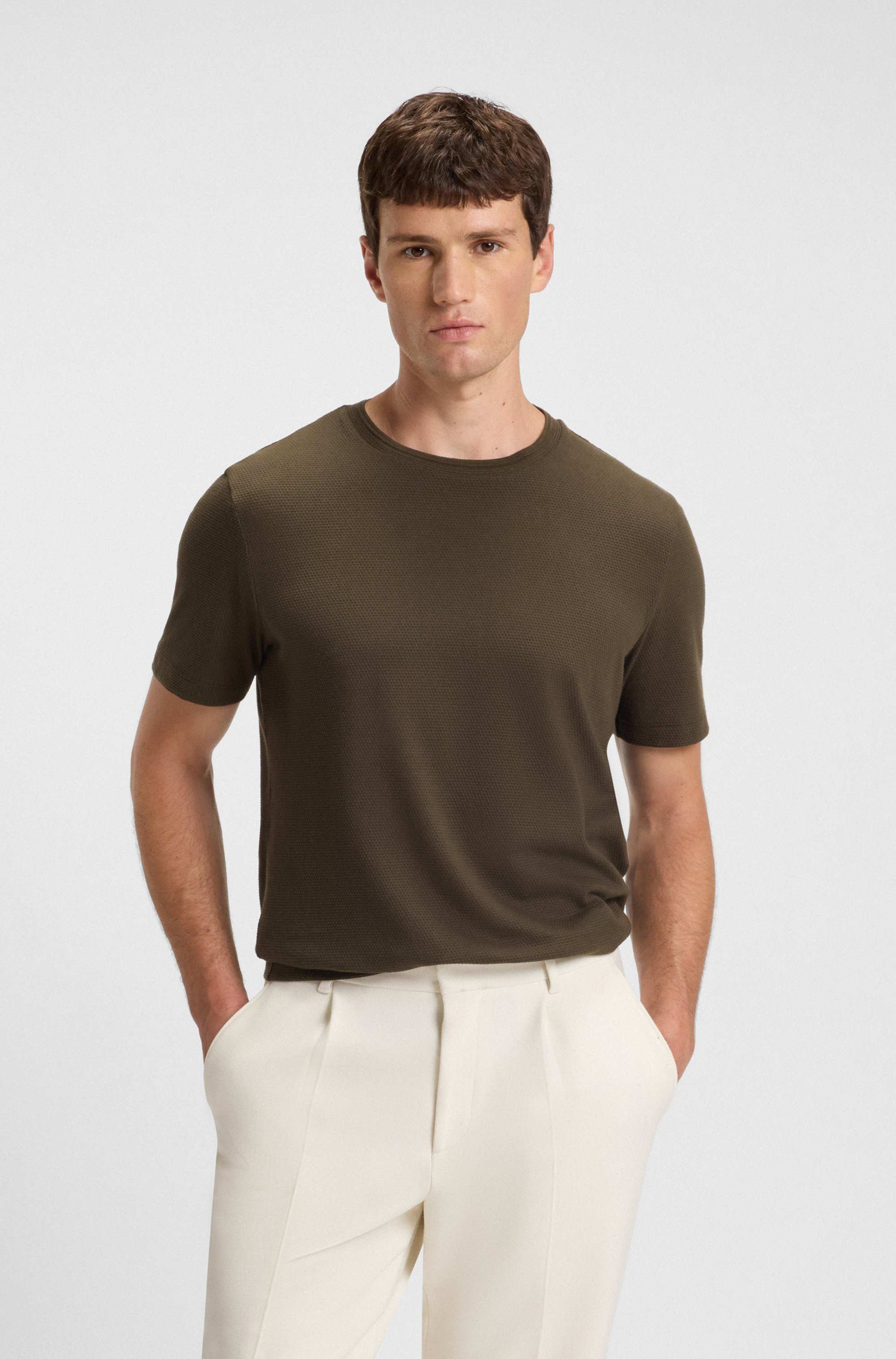 Cotton-blend T-shirt with bubble-jacquard structure
