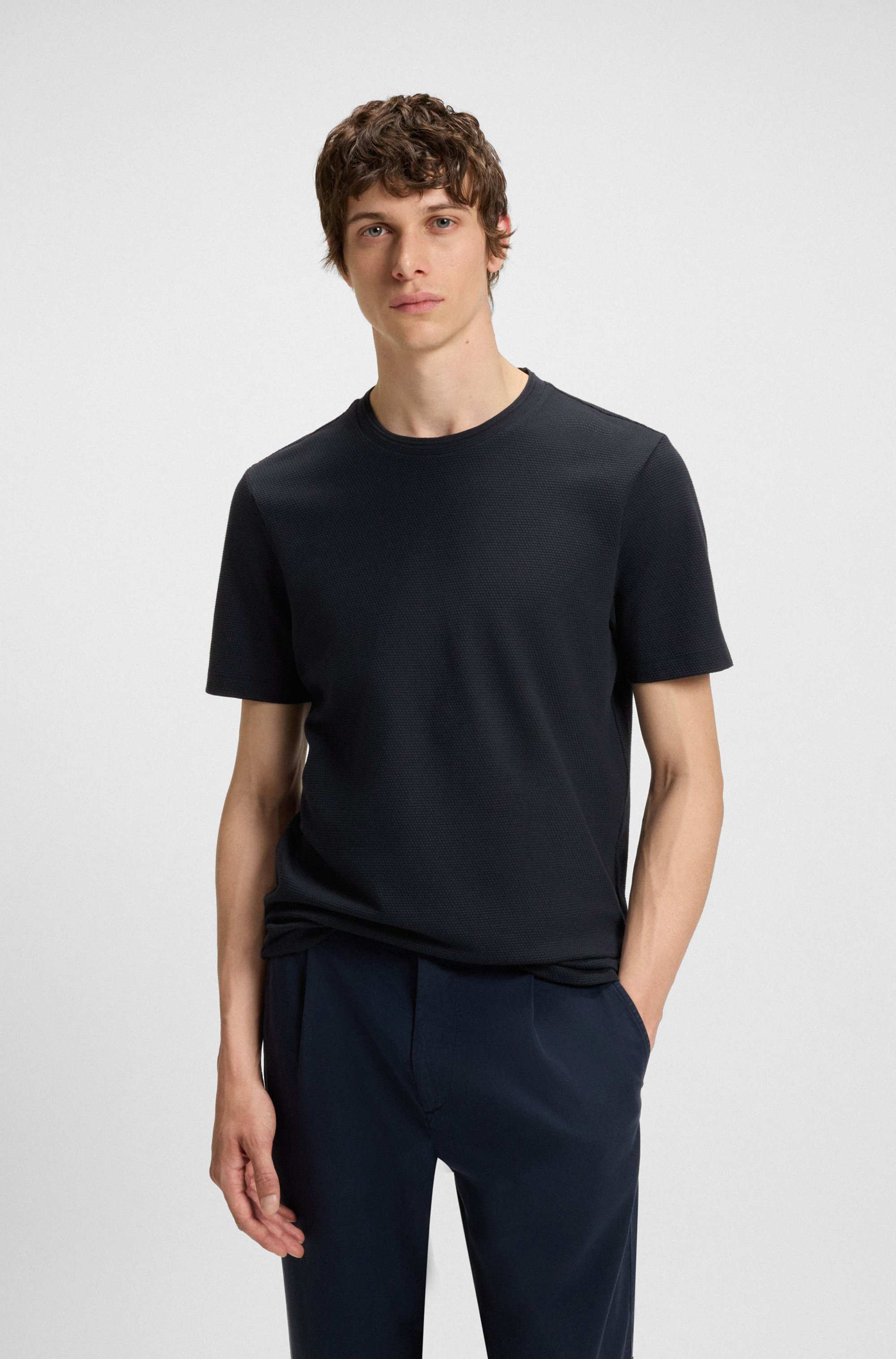 Cotton-blend T-shirt with bubble-jacquard structure