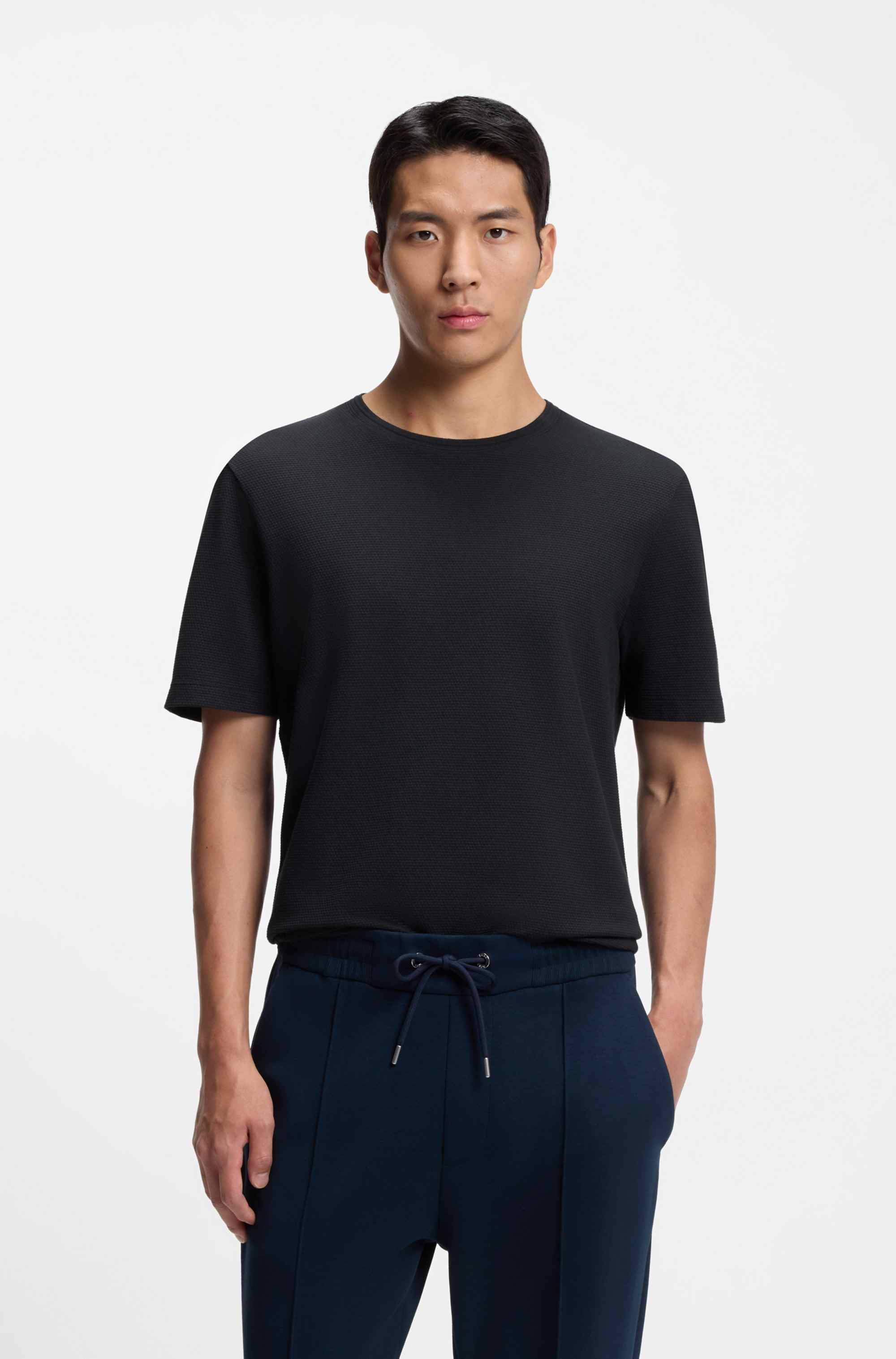 Cotton-blend T-shirt with bubble-jacquard structure