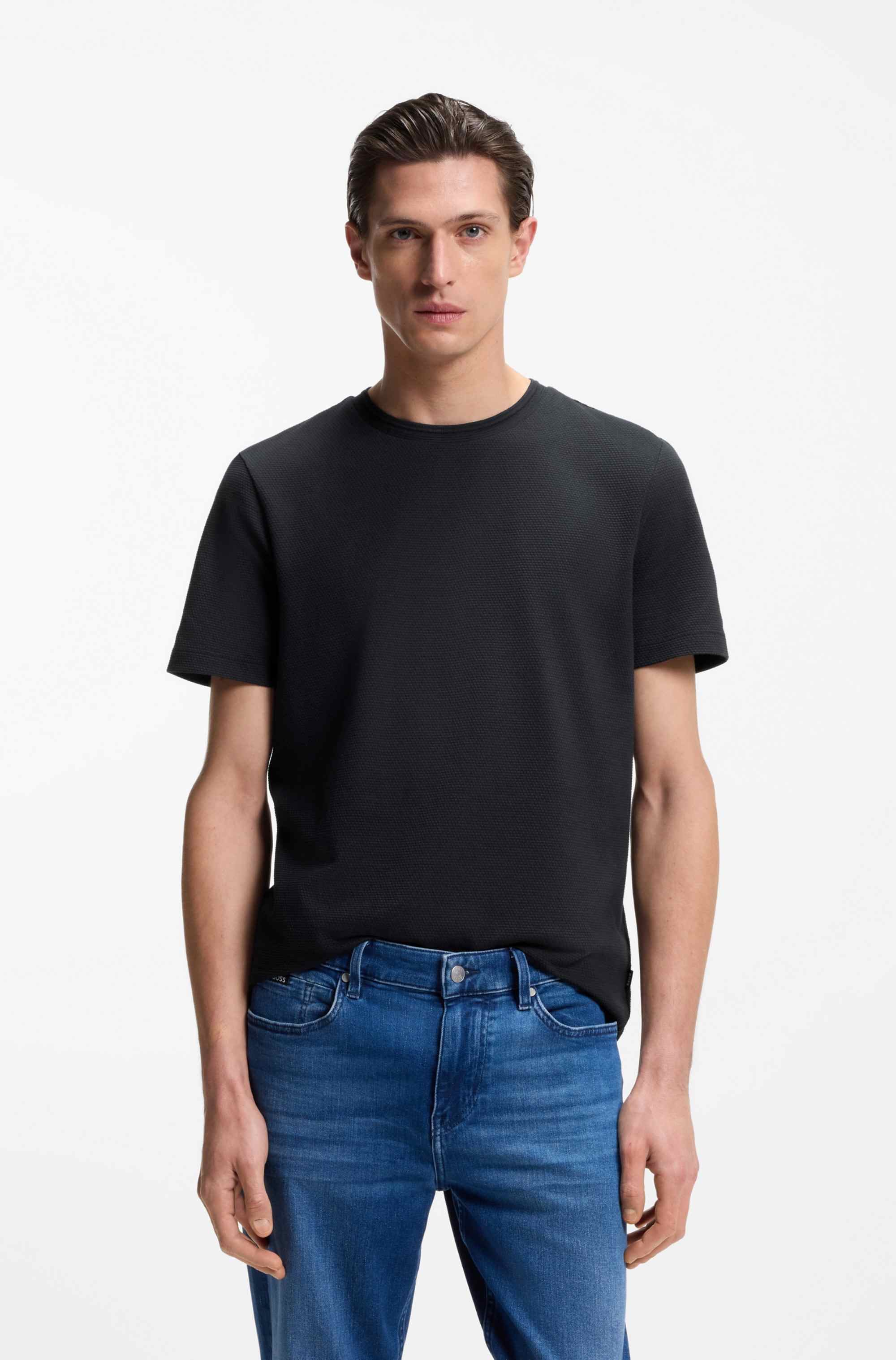 Cotton-blend T-shirt with bubble-jacquard structure