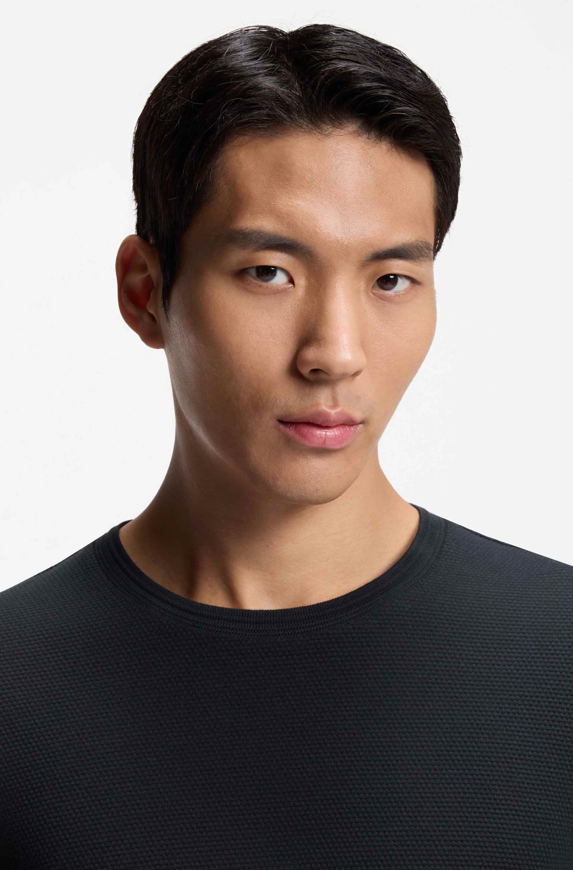 Cotton-blend T-shirt with bubble-jacquard structure