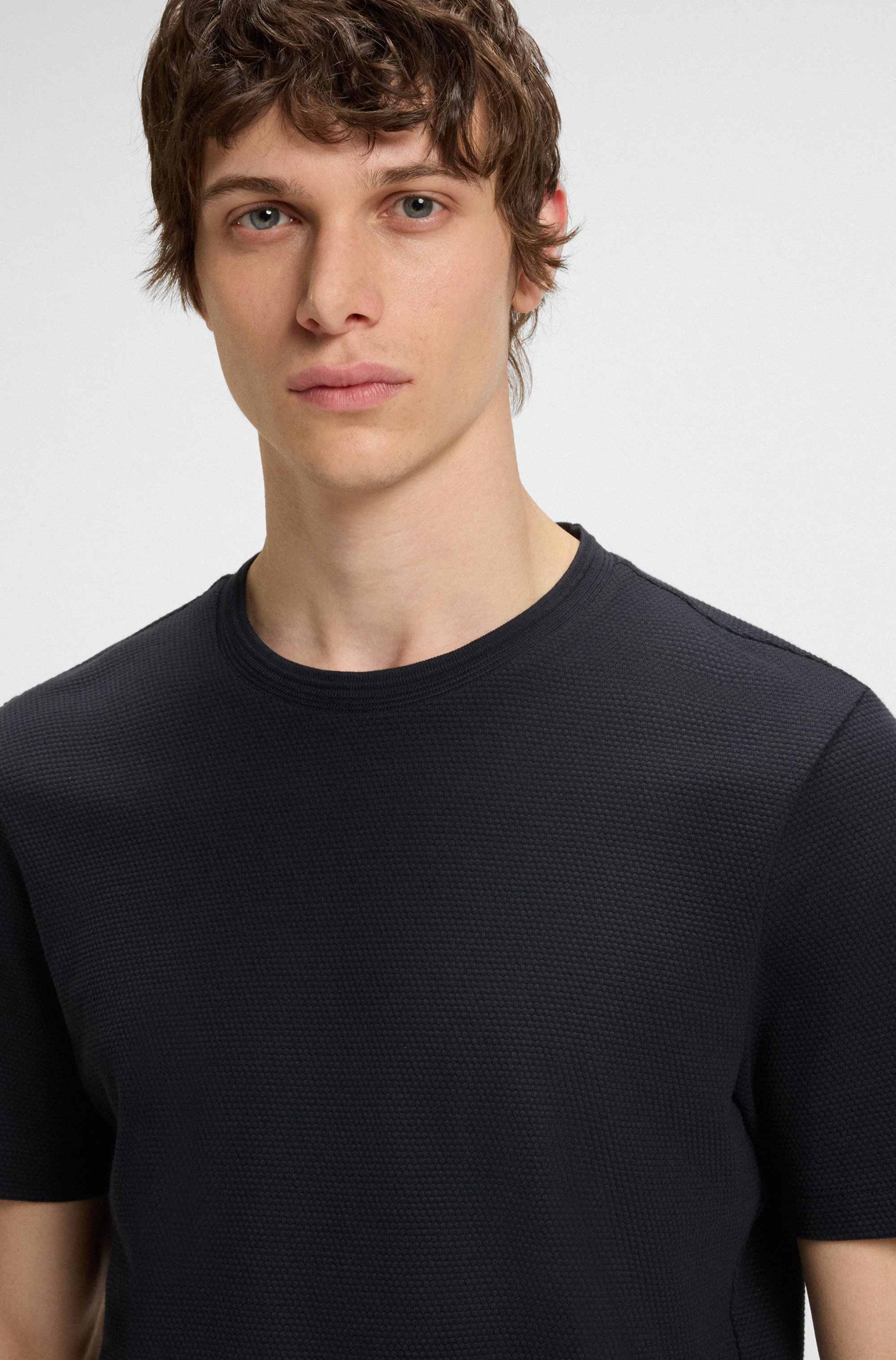 Cotton-blend T-shirt with bubble-jacquard structure