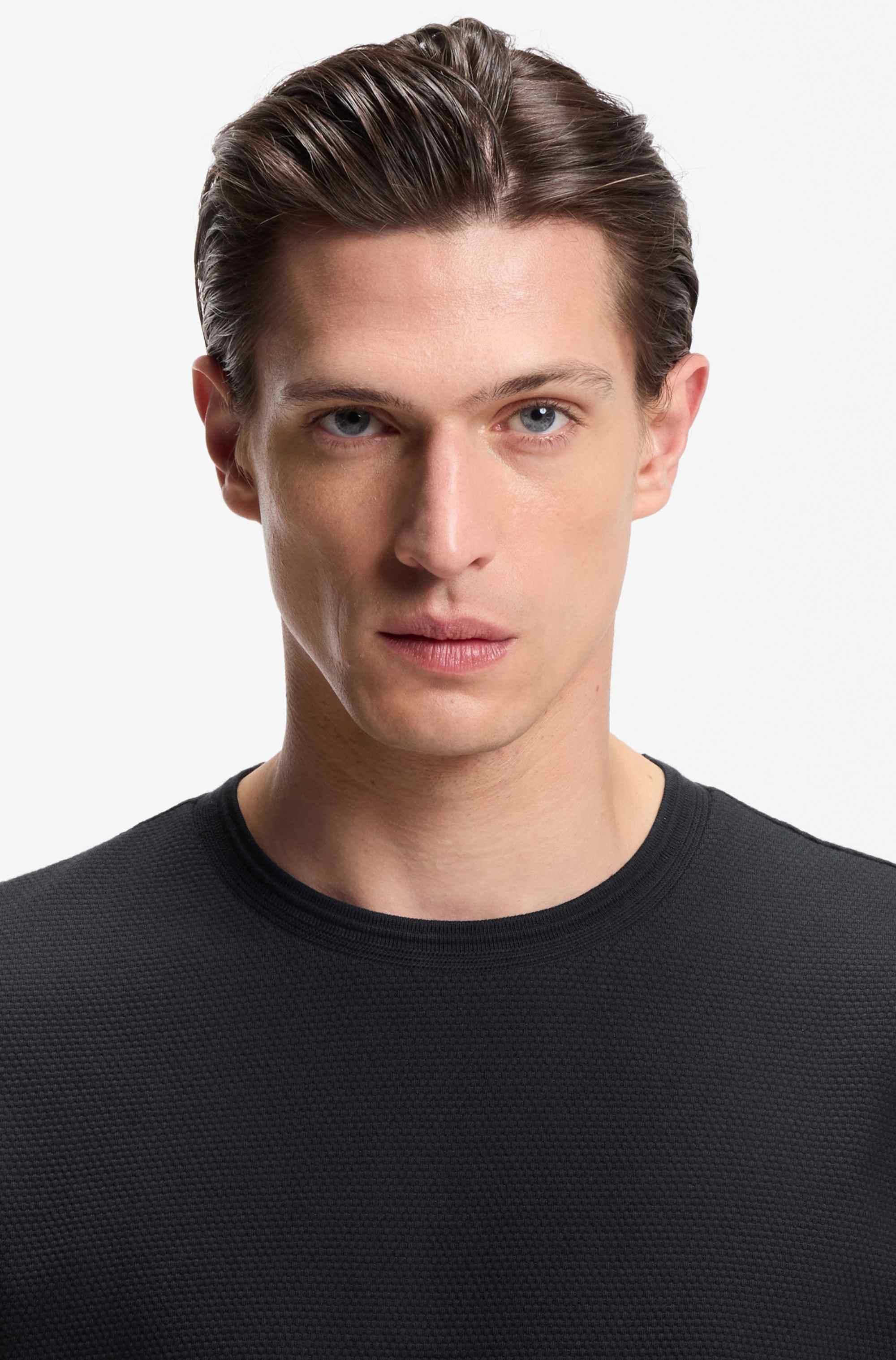 Cotton-blend T-shirt with bubble-jacquard structure