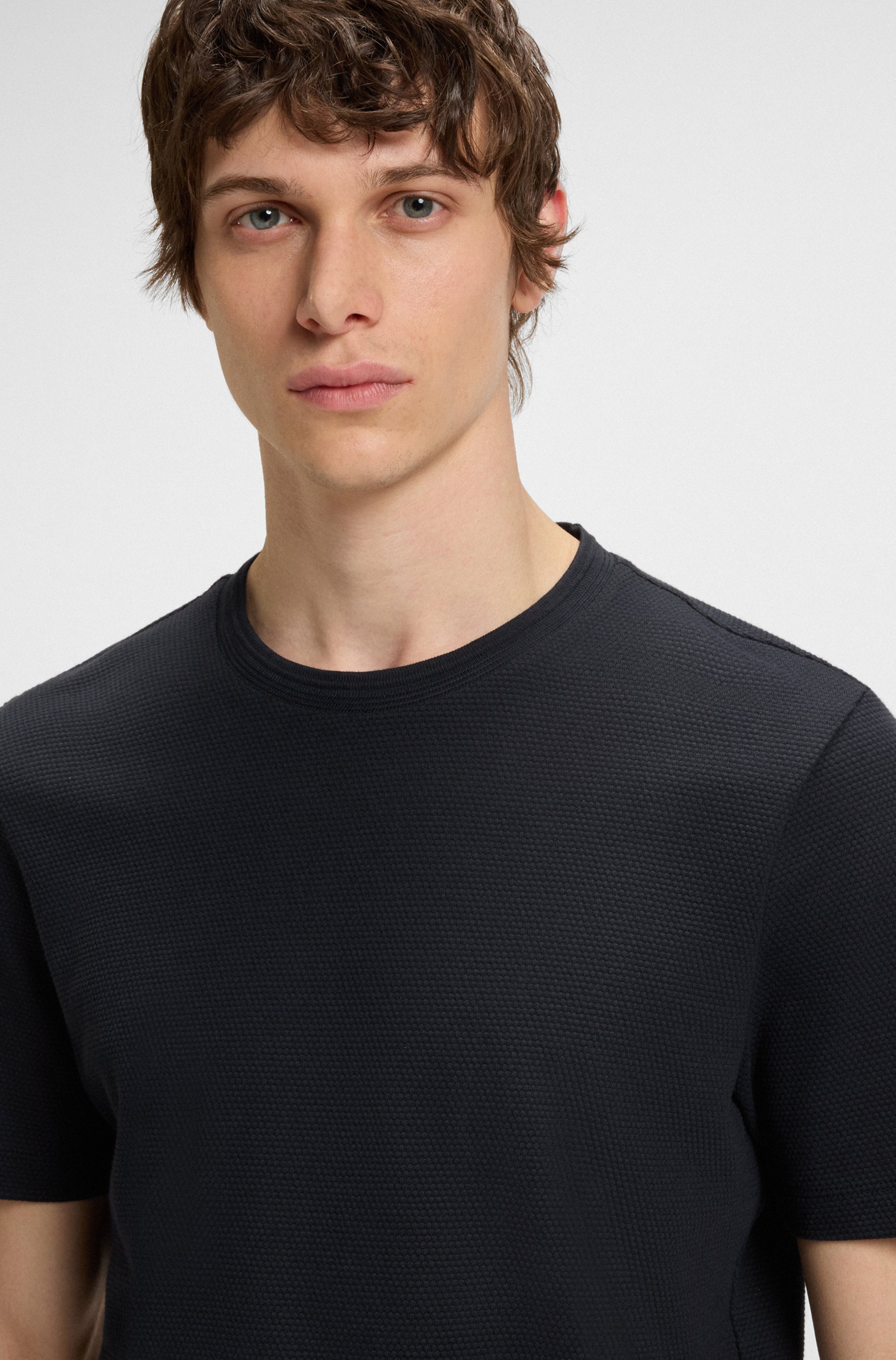 Cotton-blend T-shirt with bubble-jacquard structure
