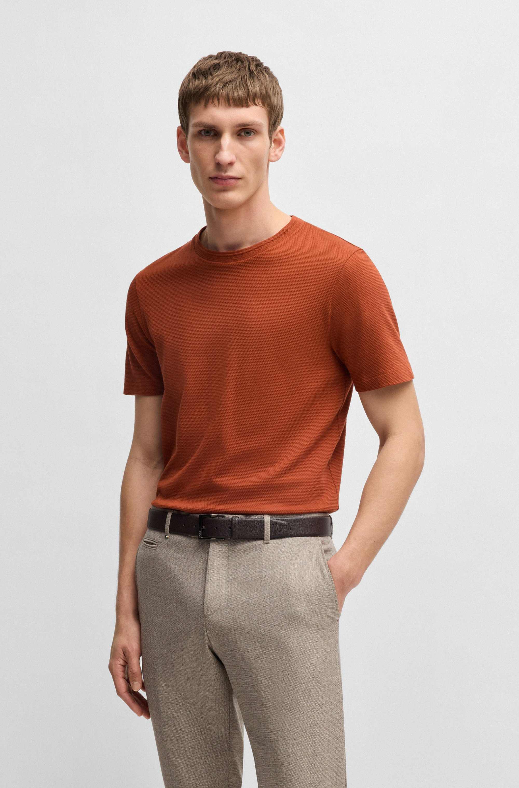 Cotton-blend T-shirt with bubble-jacquard structure