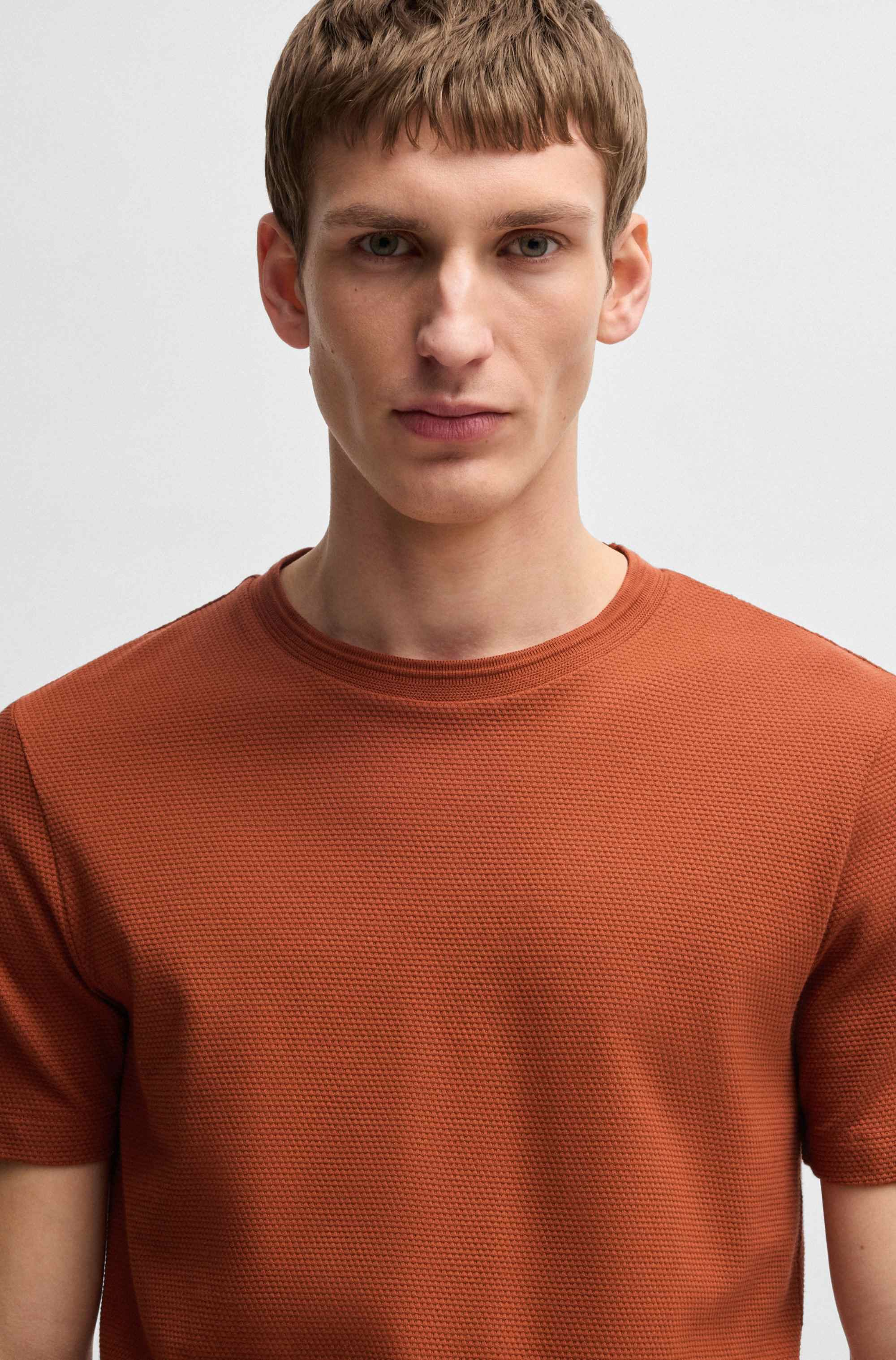 Cotton-blend T-shirt with bubble-jacquard structure