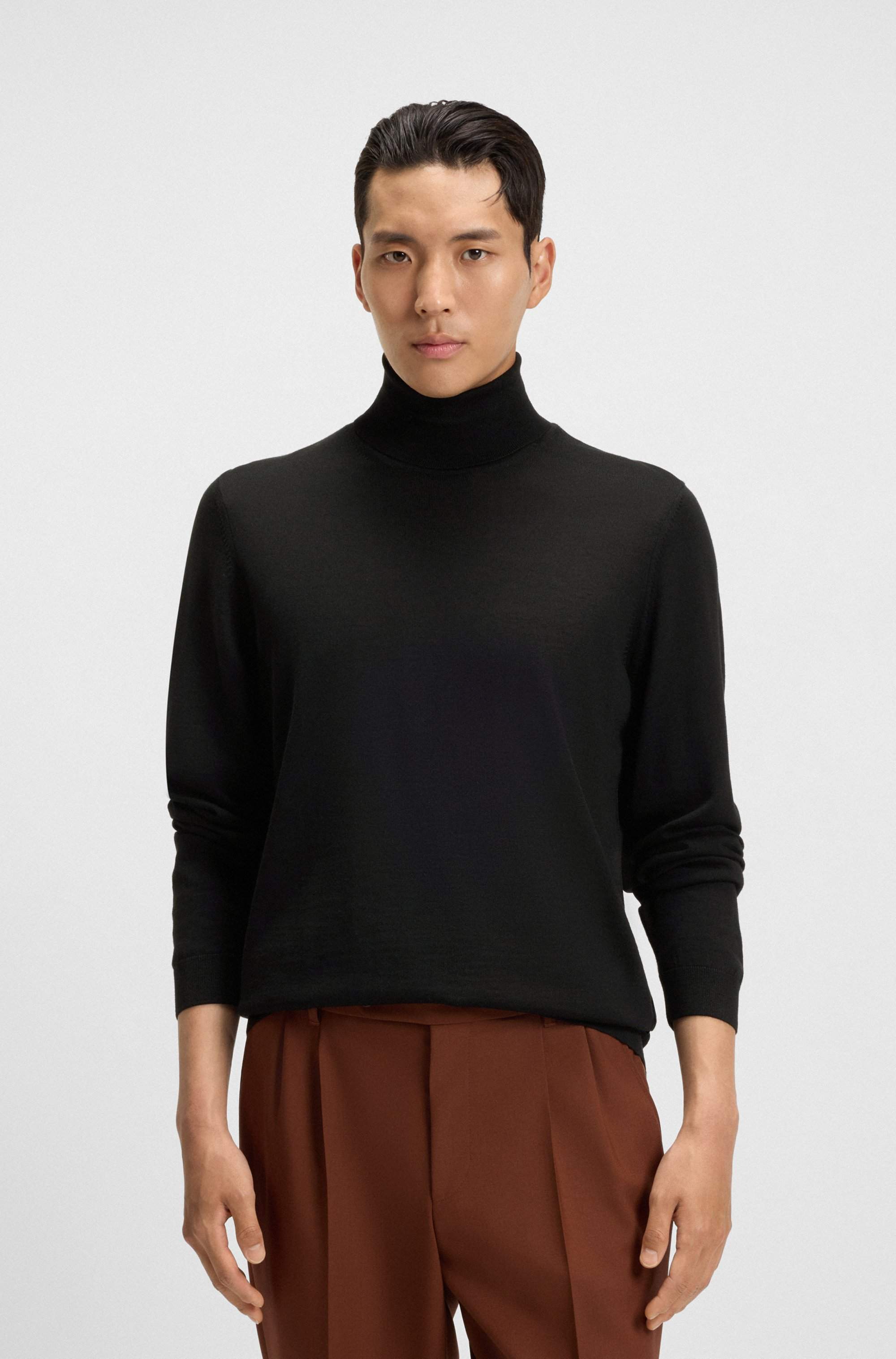 Slim-fit rollneck sweater in extra-fine merino wool