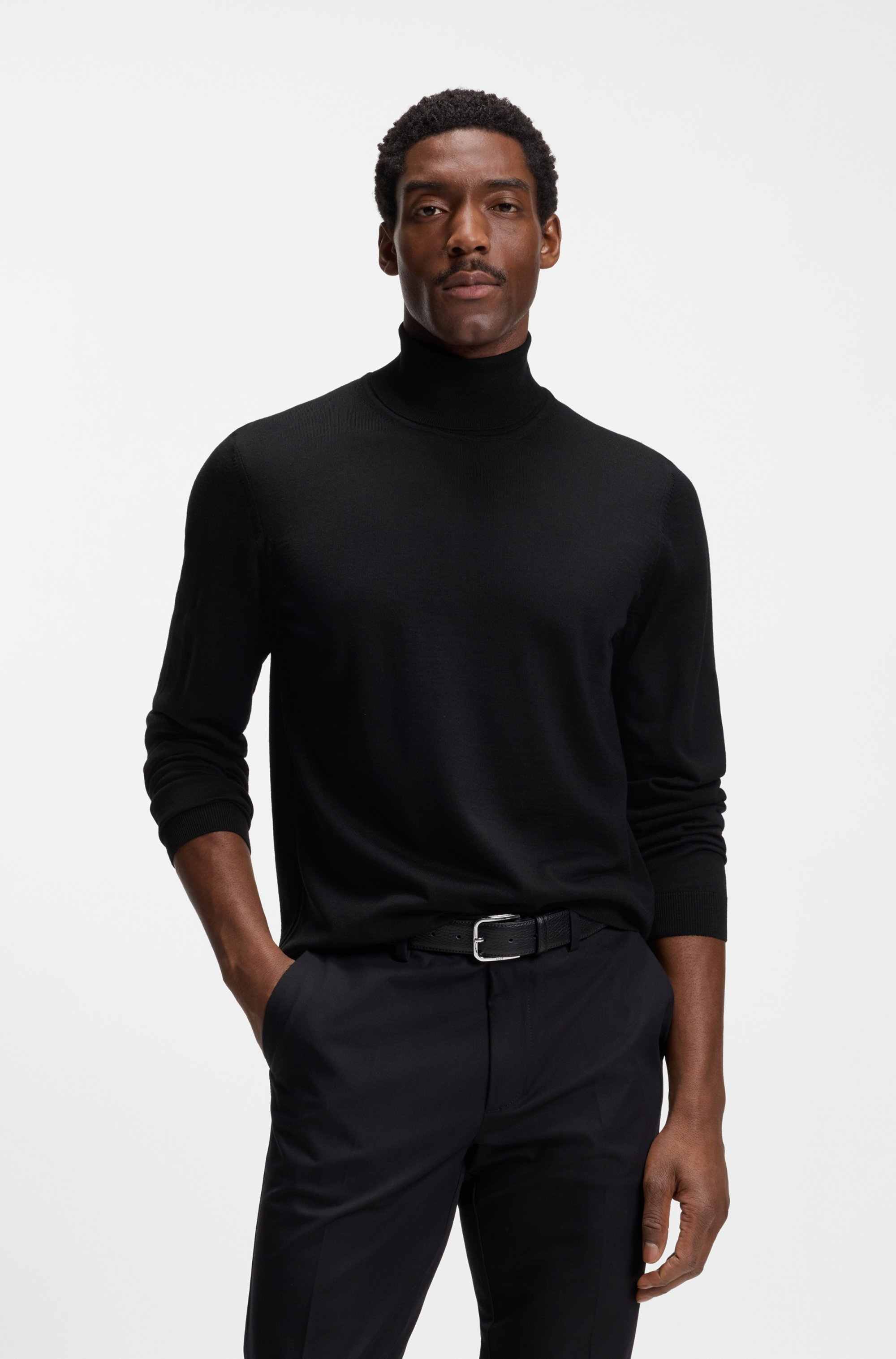 Slim-fit rollneck sweater in extra-fine merino wool