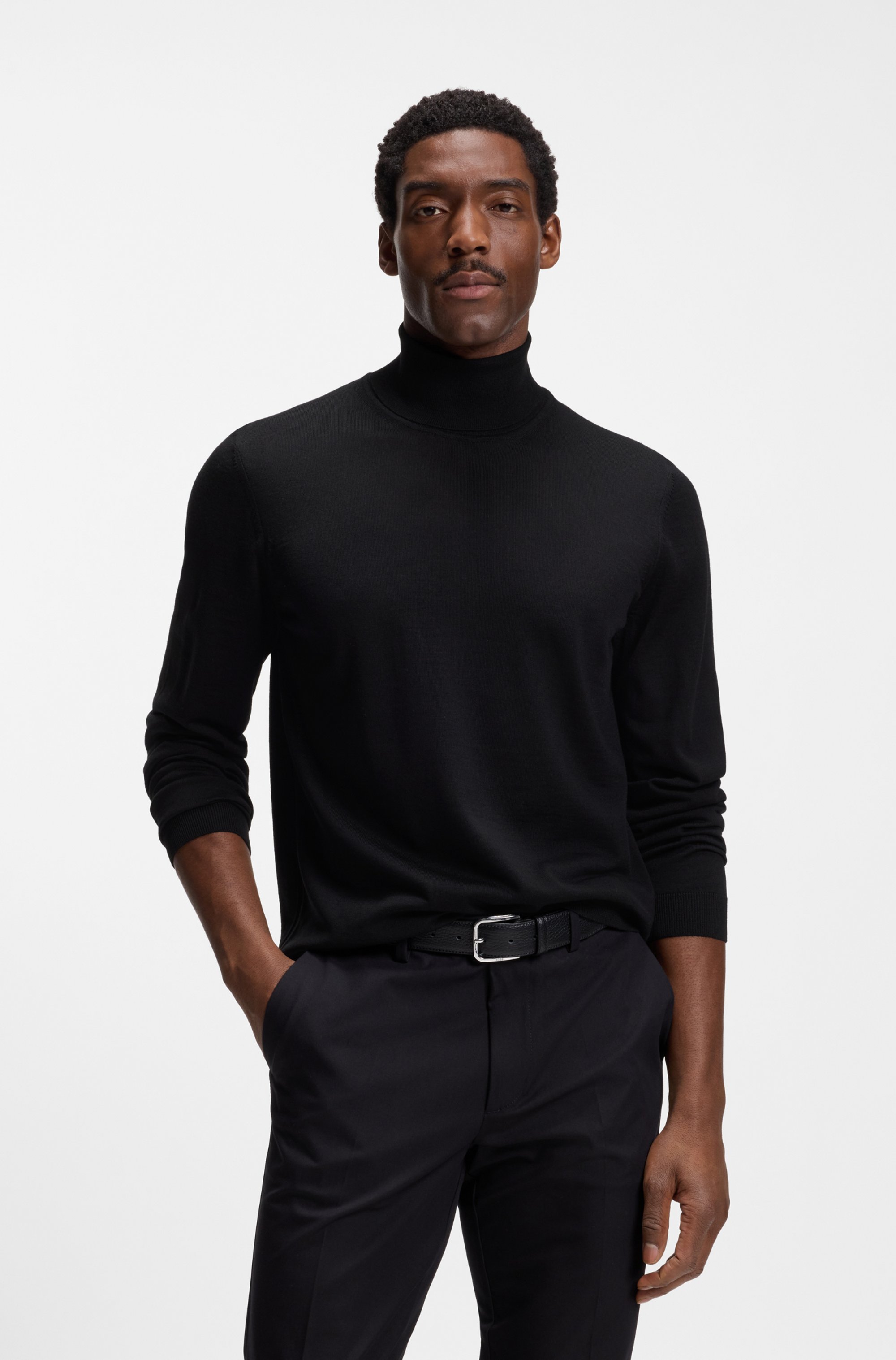 Slim-fit rollneck sweater in extra-fine merino wool