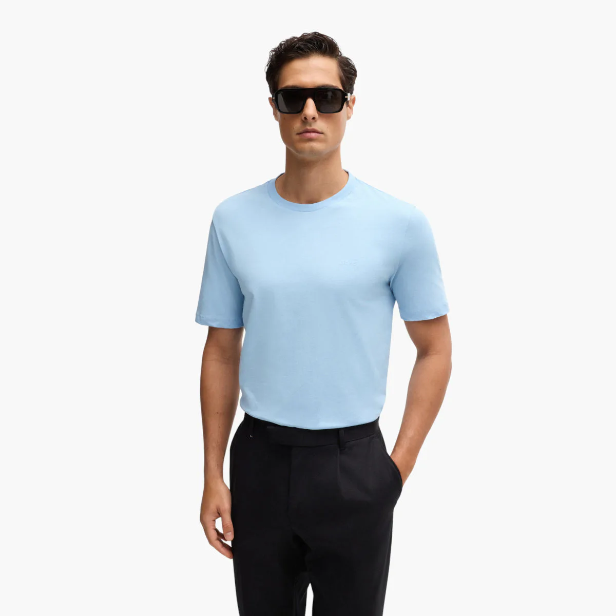 Stretch Cotton Crew Neck Logo Tee