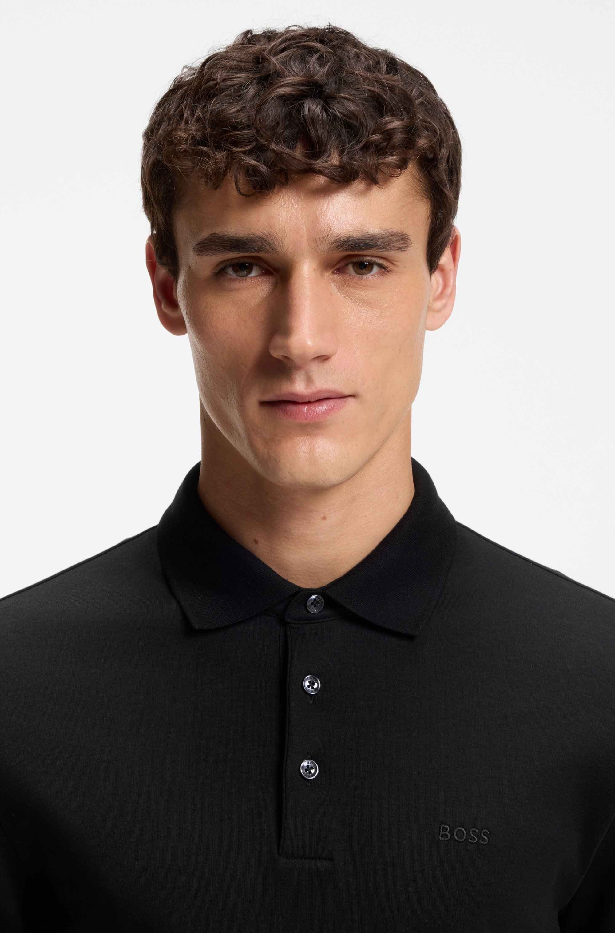 Long-sleeved polo shirt in interlock cotton with logo