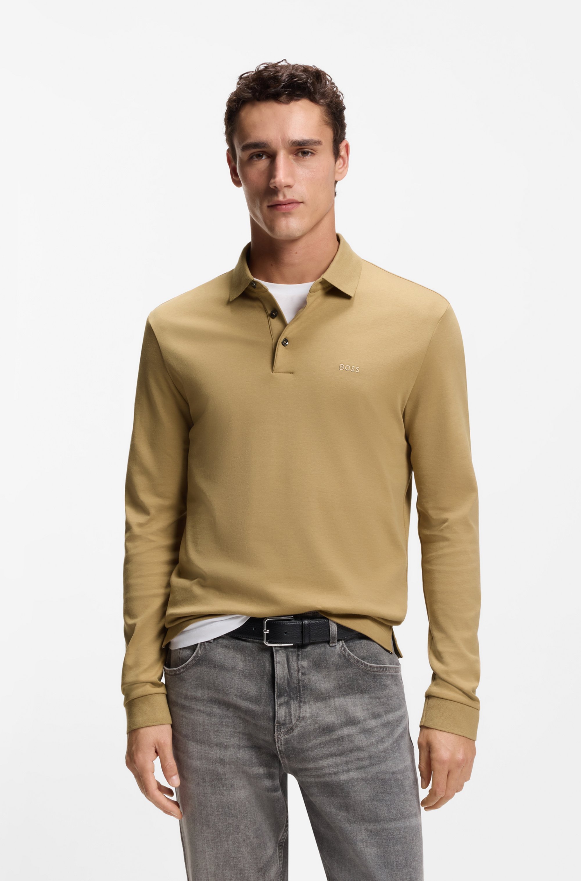 Long-sleeved polo shirt in interlock cotton with logo