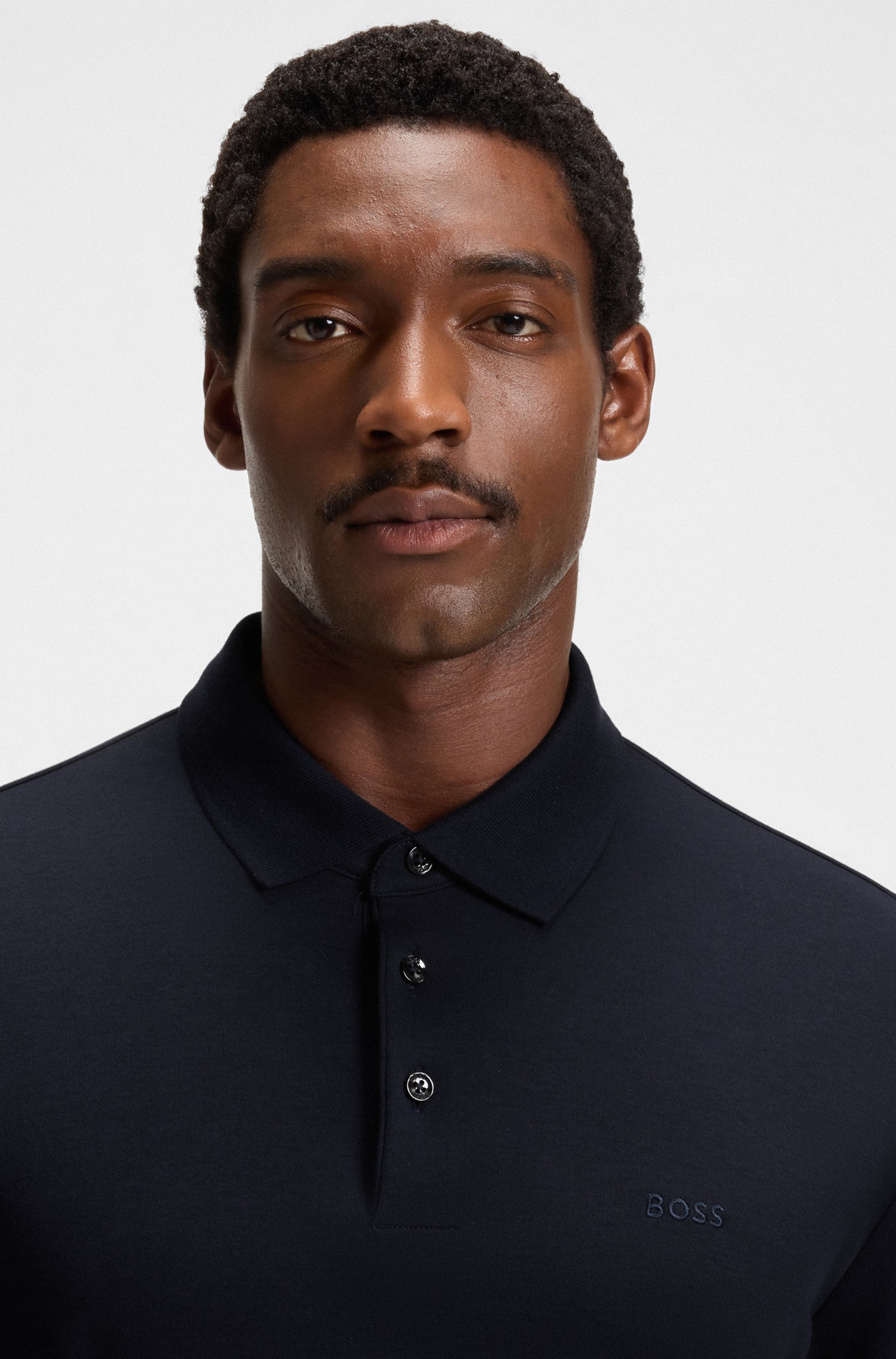 Long-sleeved polo shirt in interlock cotton with logo
