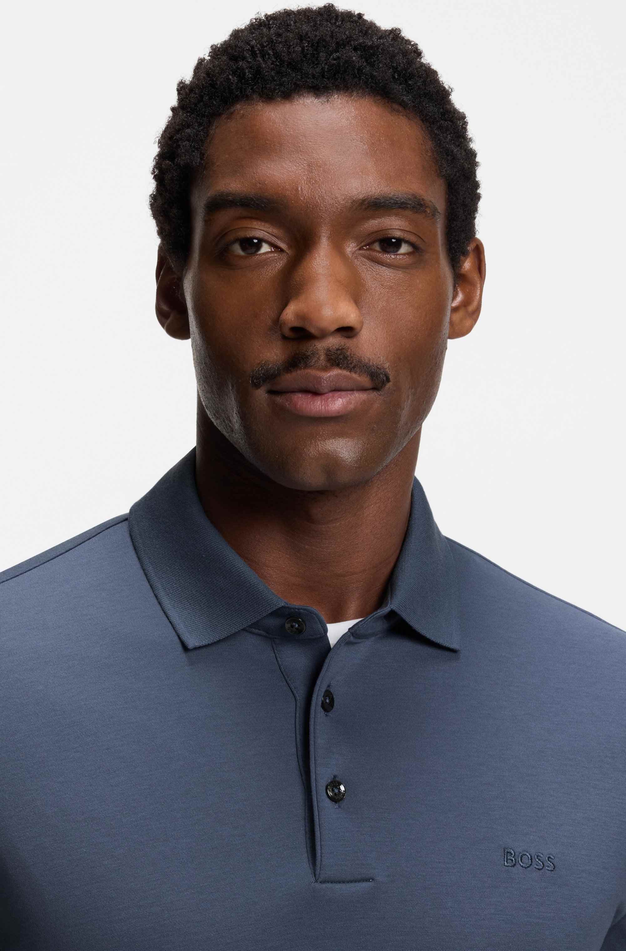 Long-sleeved polo shirt in interlock cotton with logo