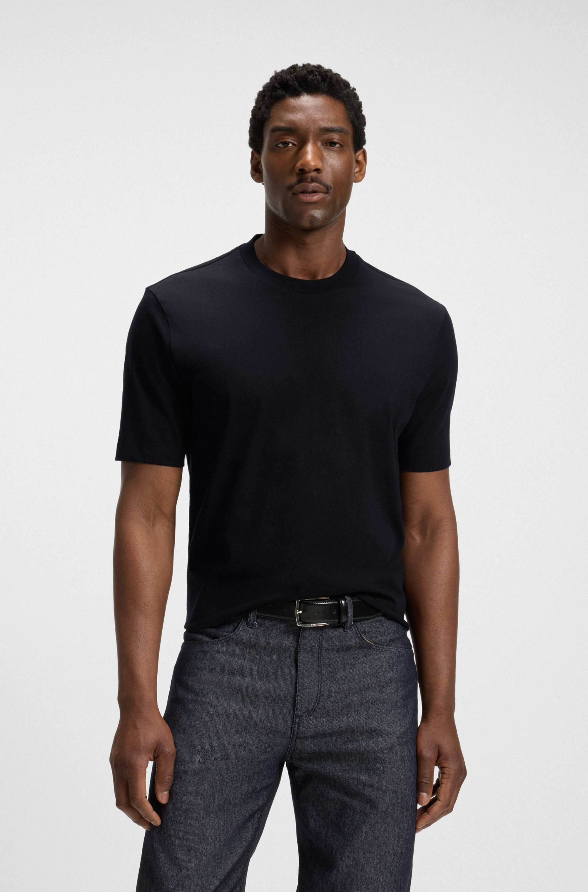 Regular-fit T-shirt in cotton jersey with ribbed collar