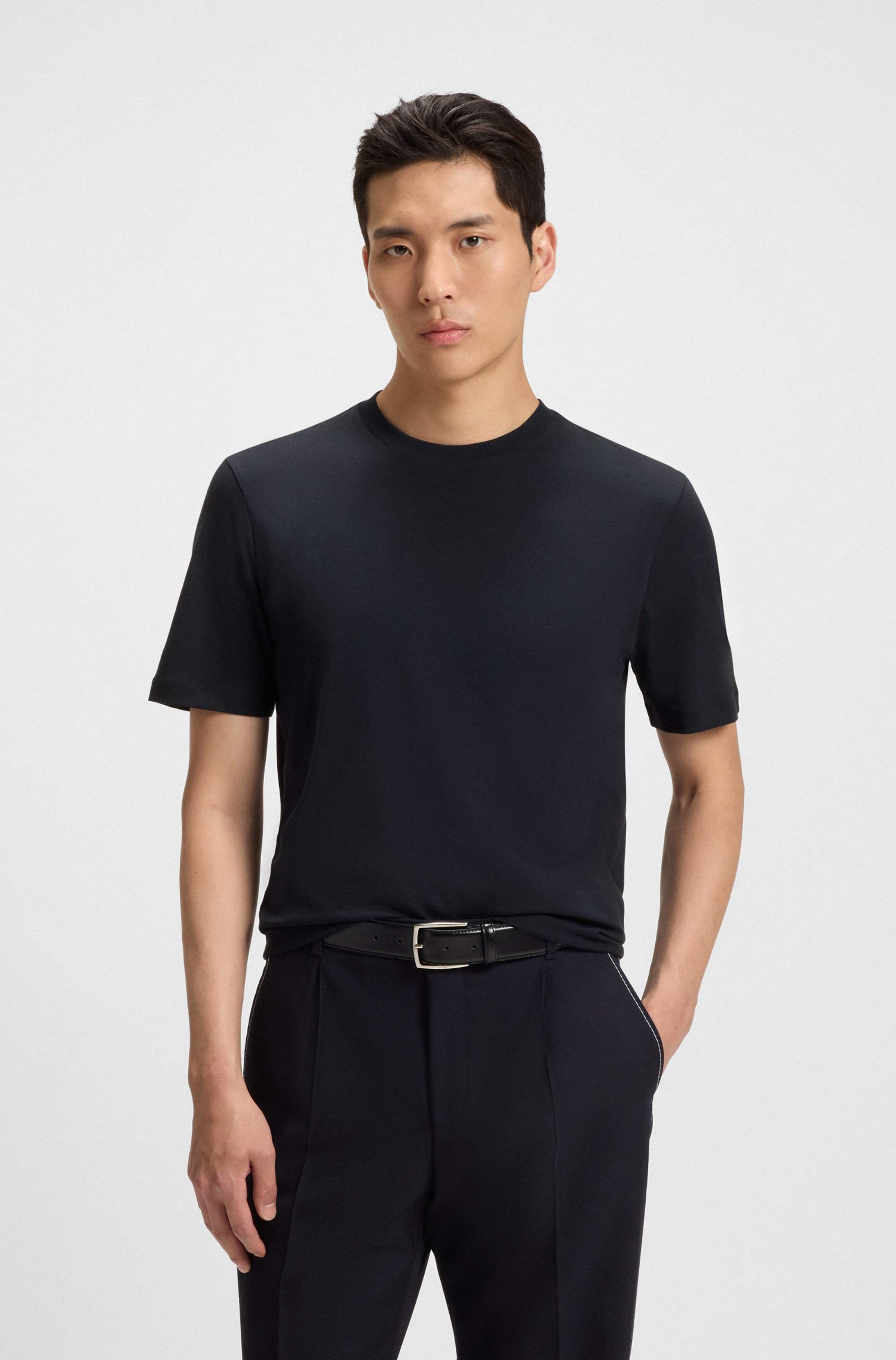 Regular-fit T-shirt in cotton jersey with ribbed collar