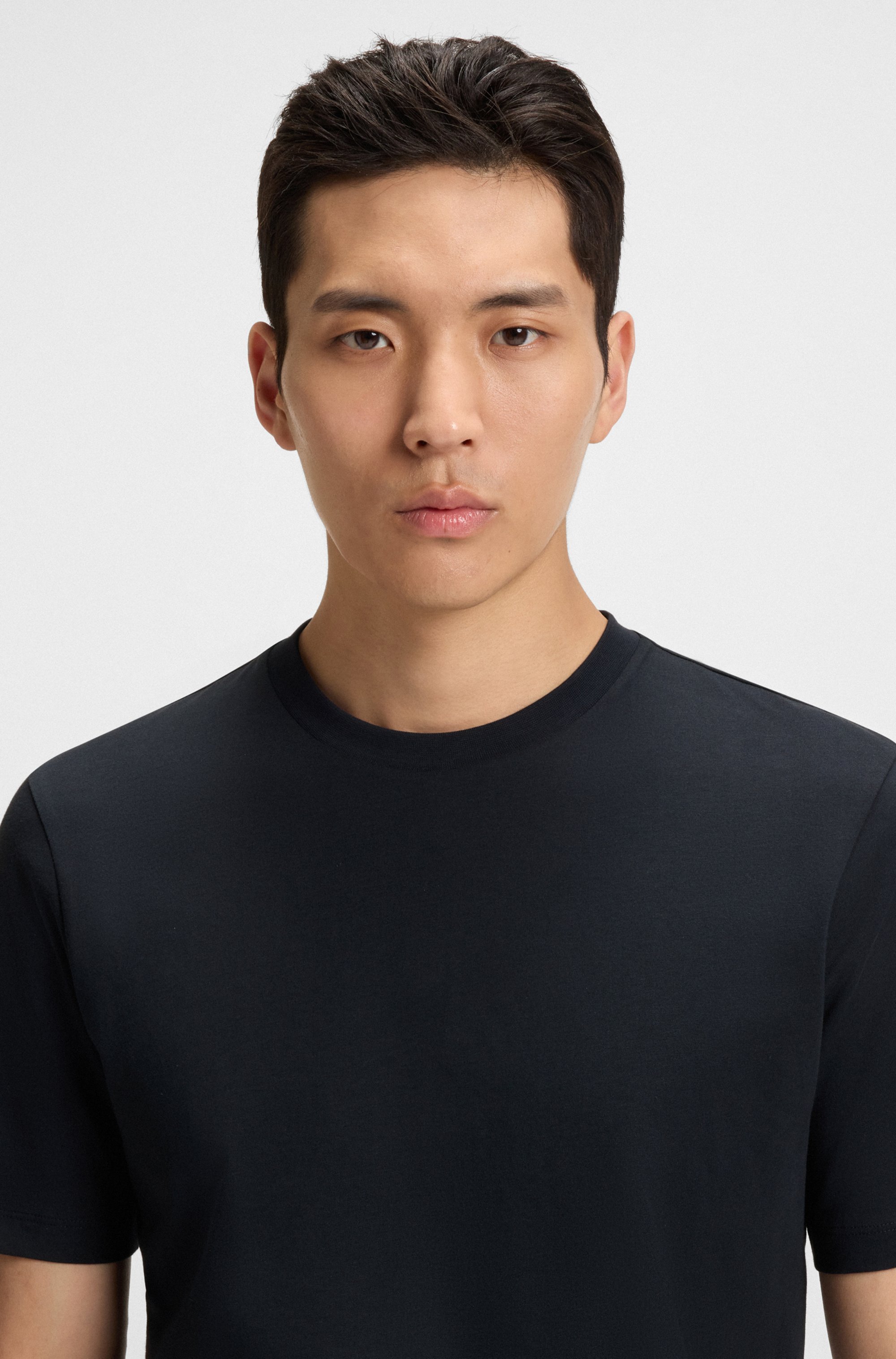 Regular-fit T-shirt in cotton jersey with ribbed collar