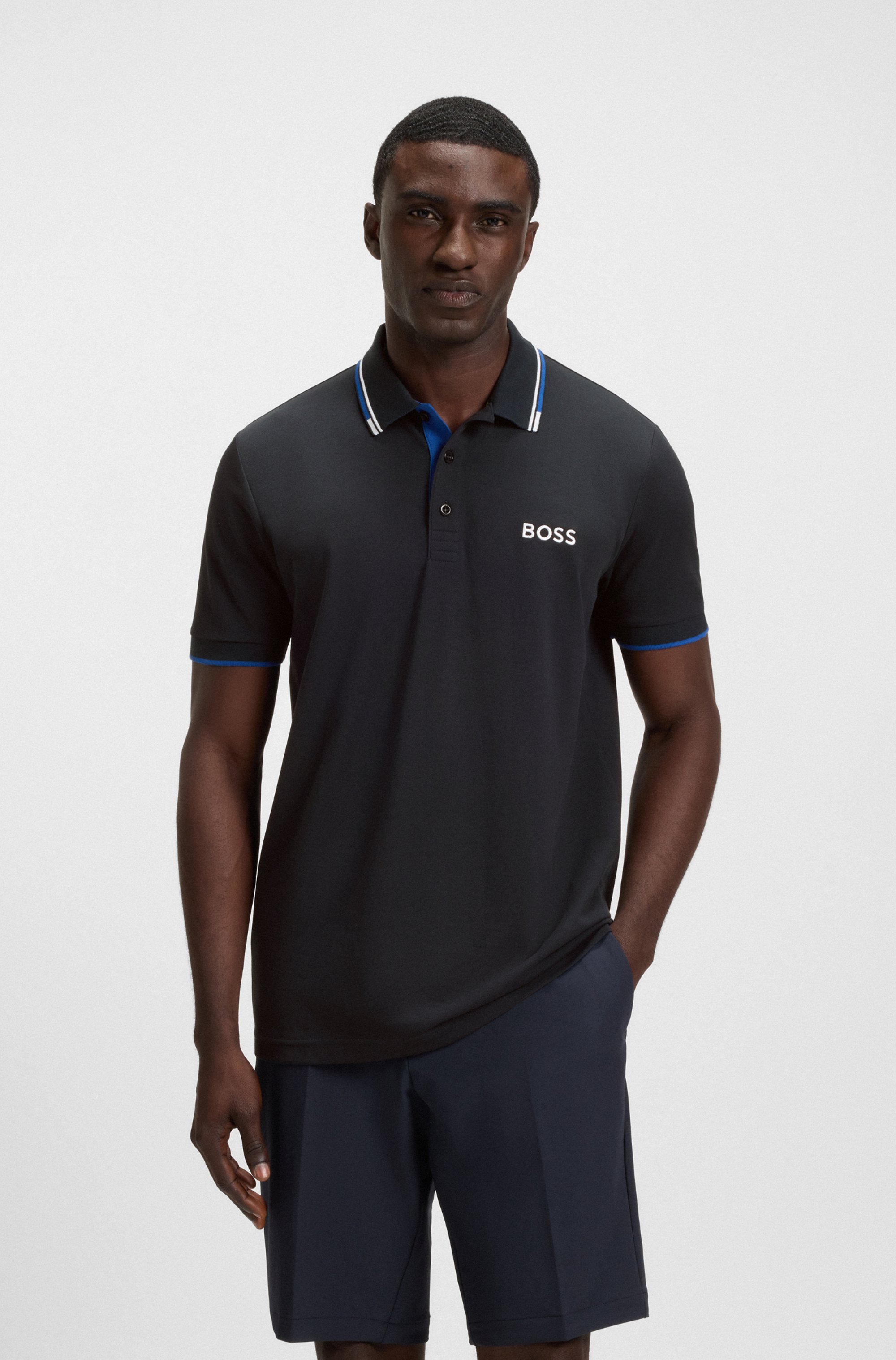 Active stretch polo in cotton-blend piqué