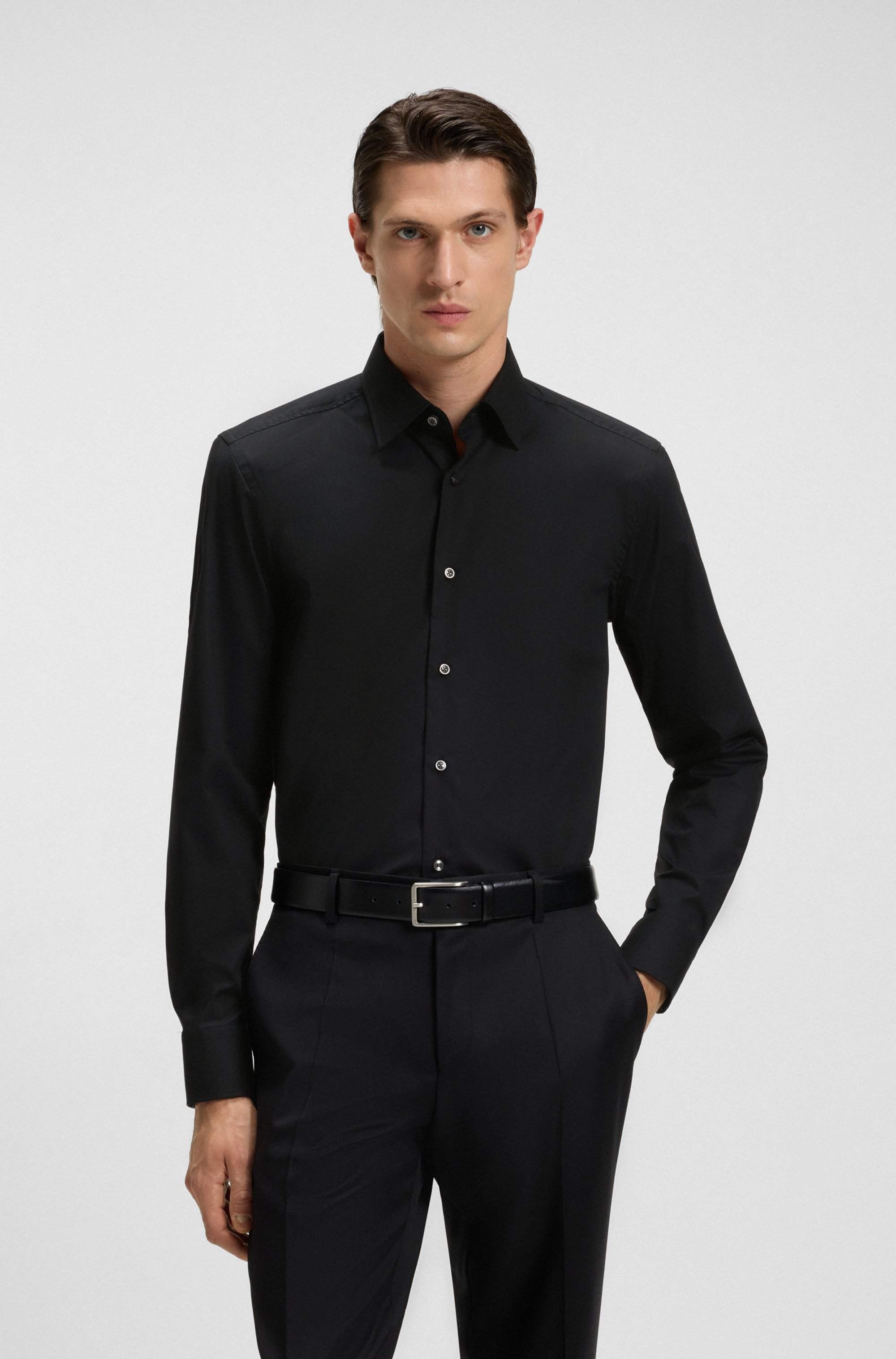Slim-fit shirt in easy-iron stretch-cotton poplin