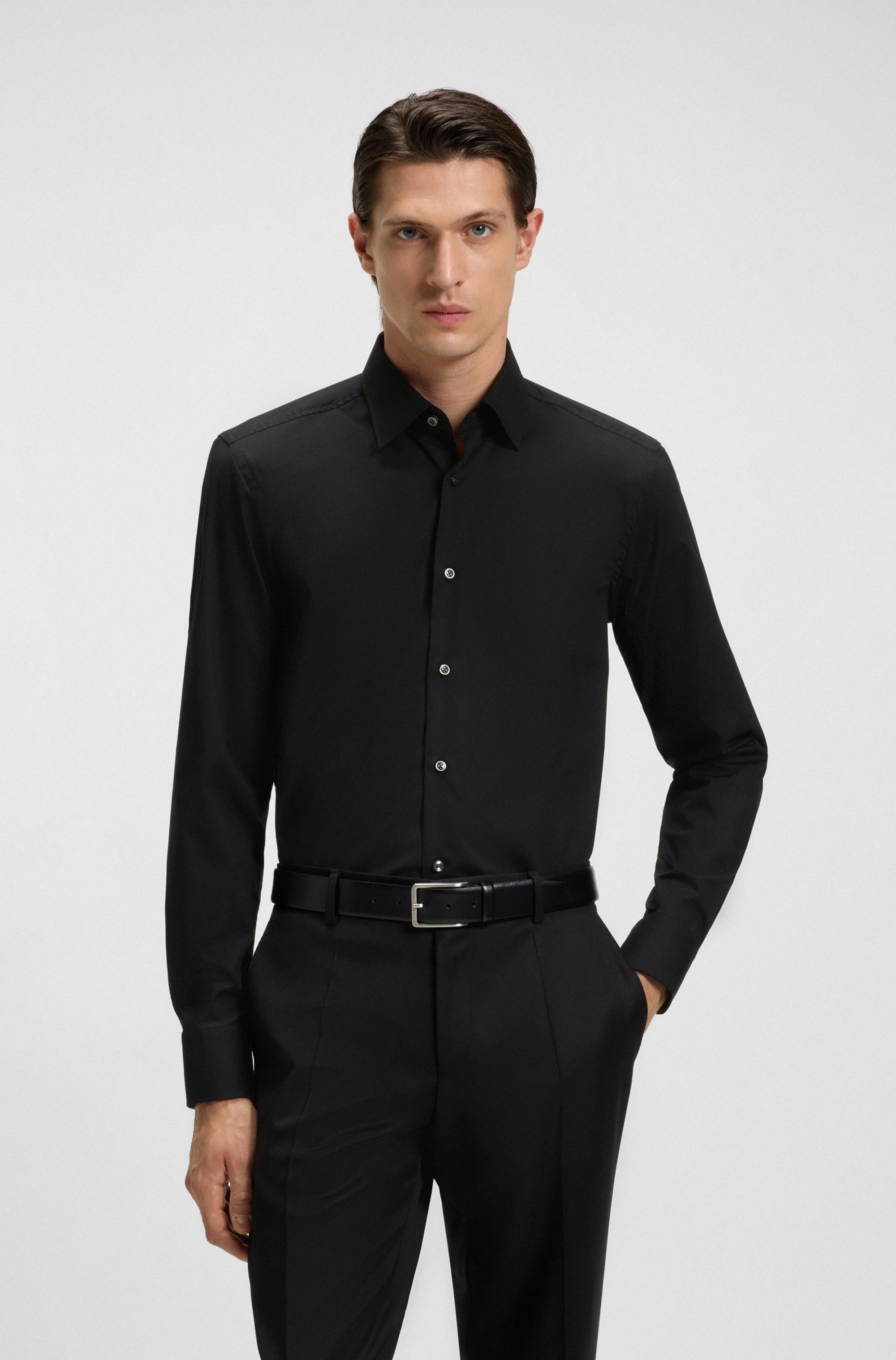 Slim-fit shirt in easy-iron stretch-cotton poplin