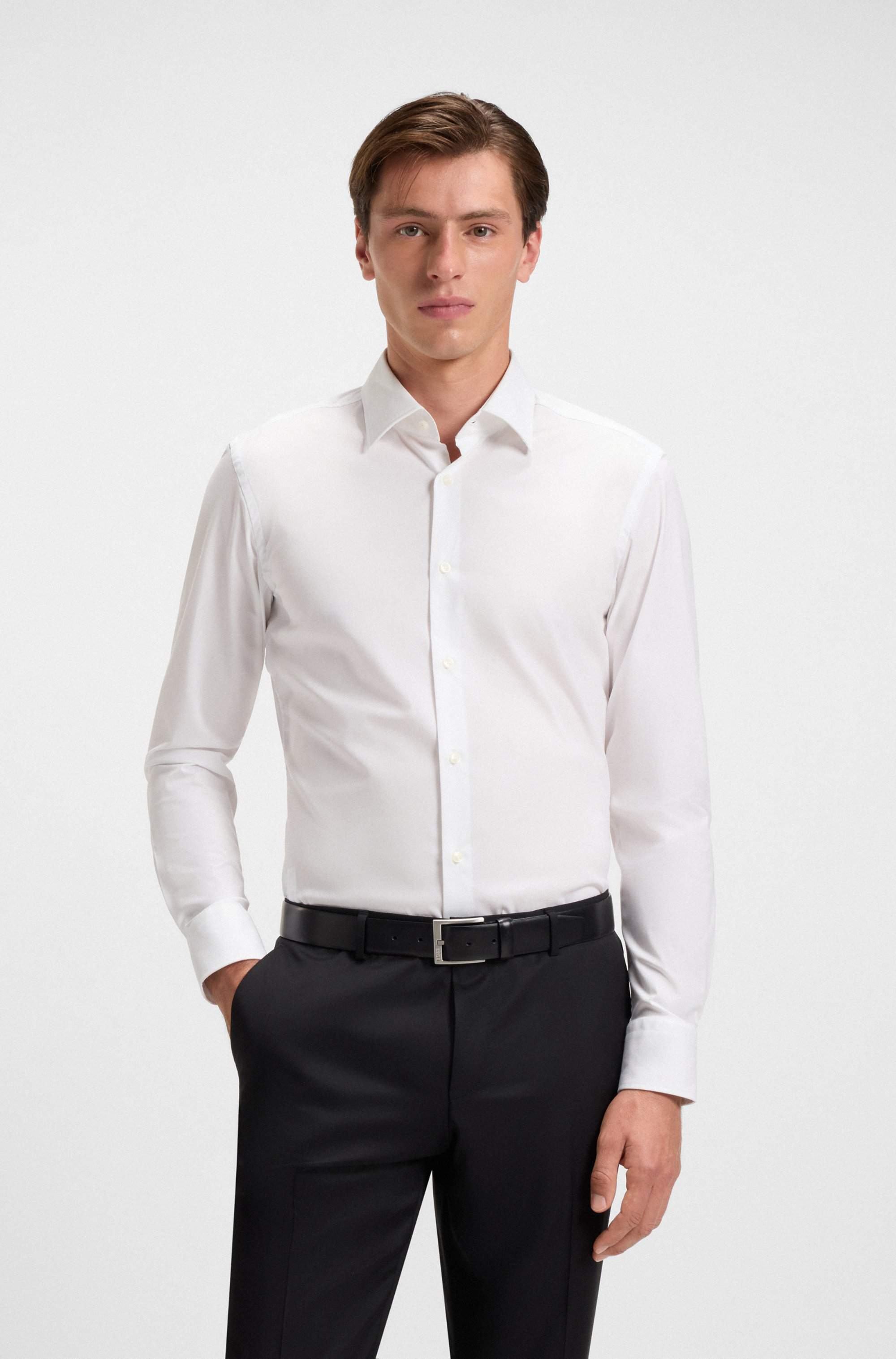 Slim-fit shirt in easy-iron stretch-cotton poplin