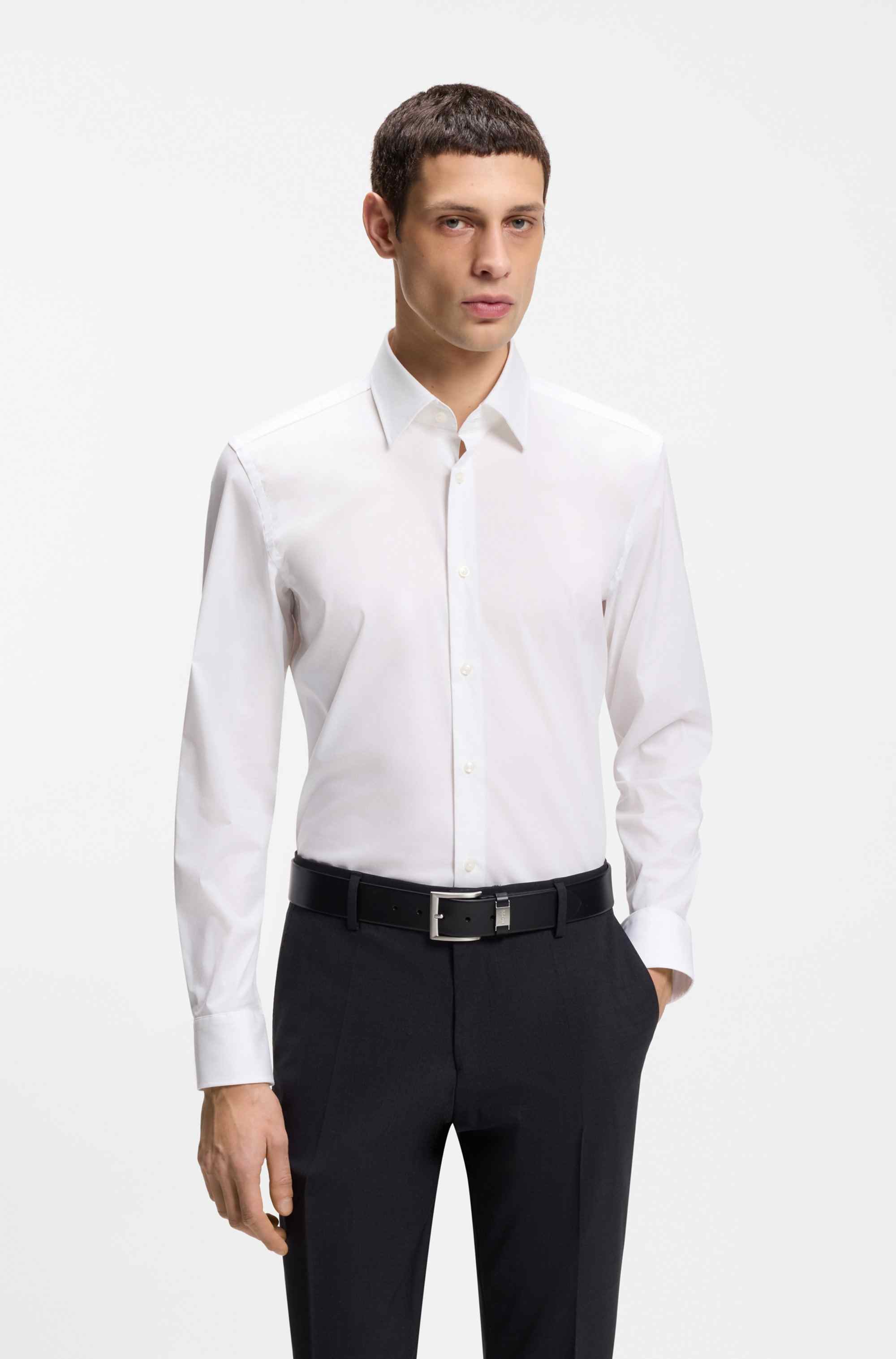 Slim-fit shirt in easy-iron stretch-cotton poplin