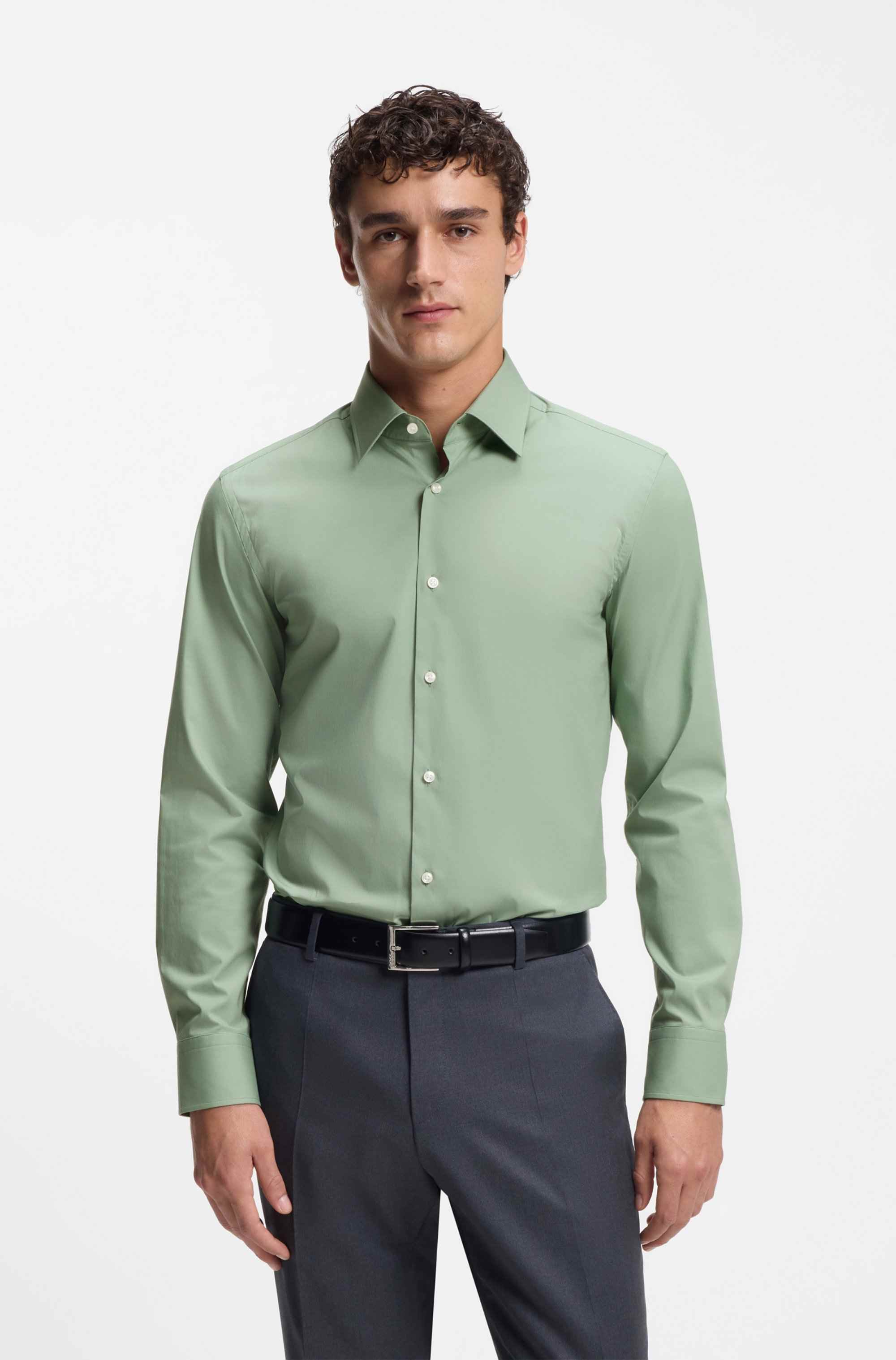 Slim-fit shirt in easy-iron stretch-cotton poplin