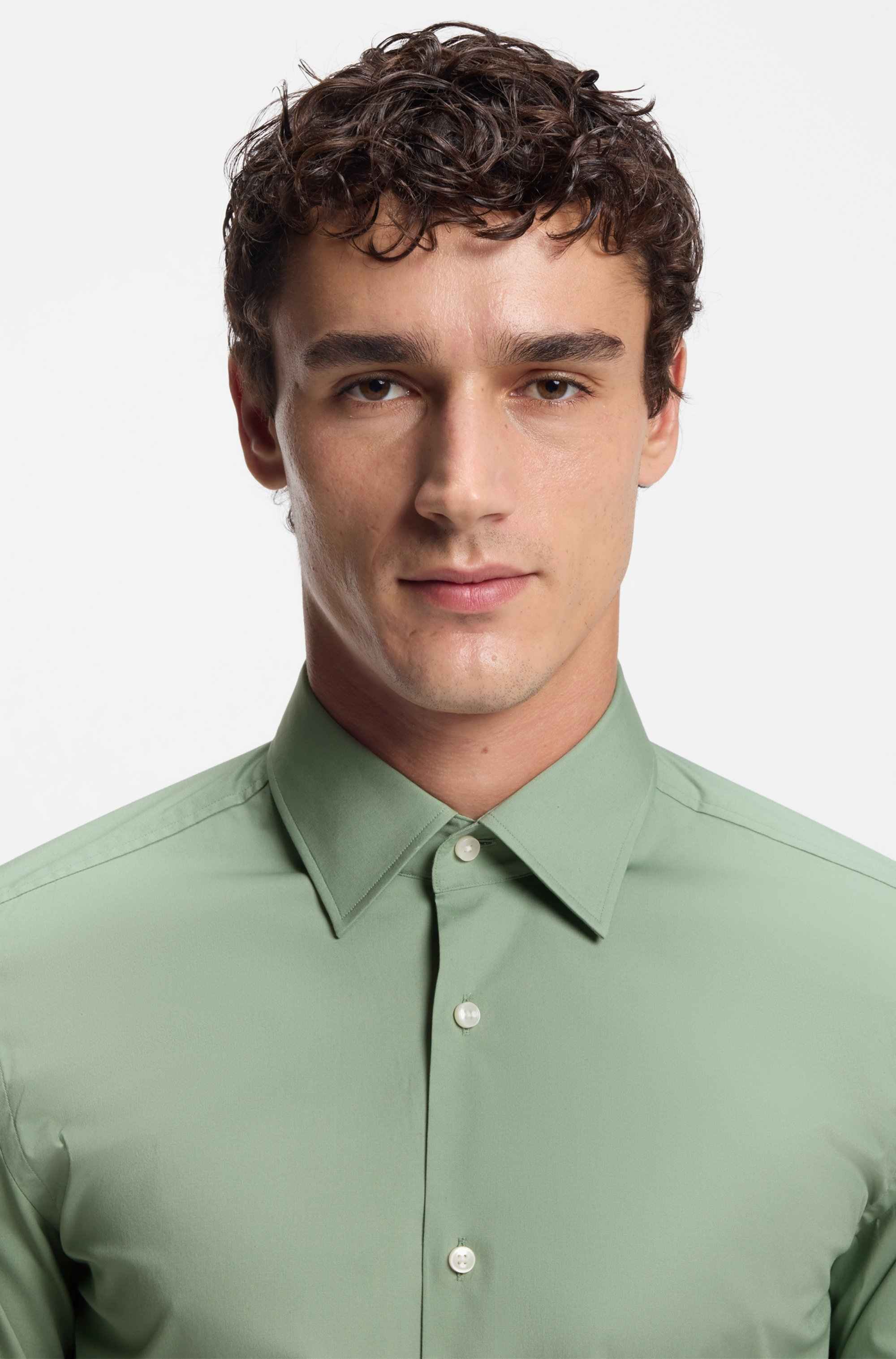 Slim-fit shirt in easy-iron stretch-cotton poplin