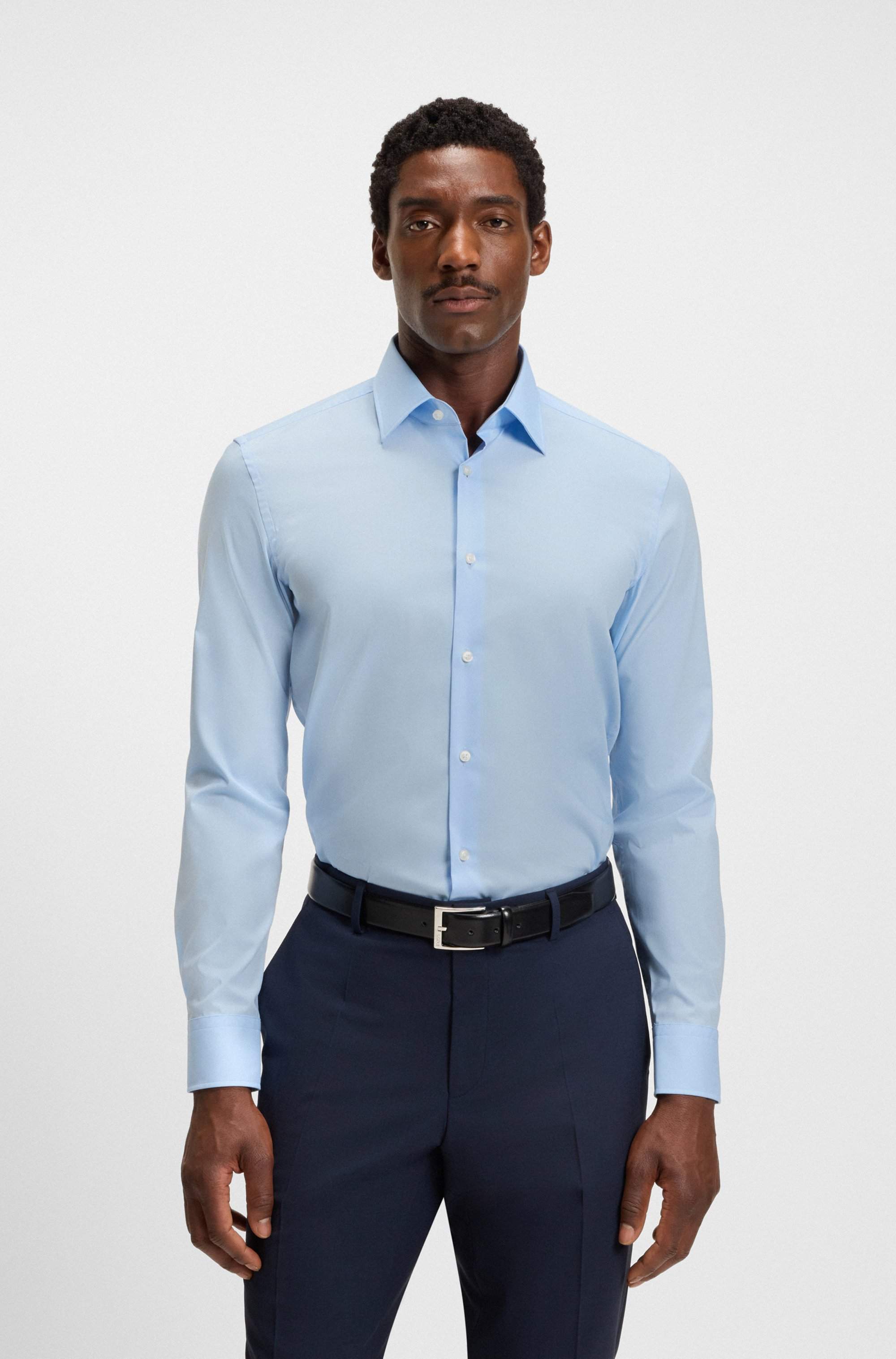 Slim-fit shirt in easy-iron stretch-cotton poplin