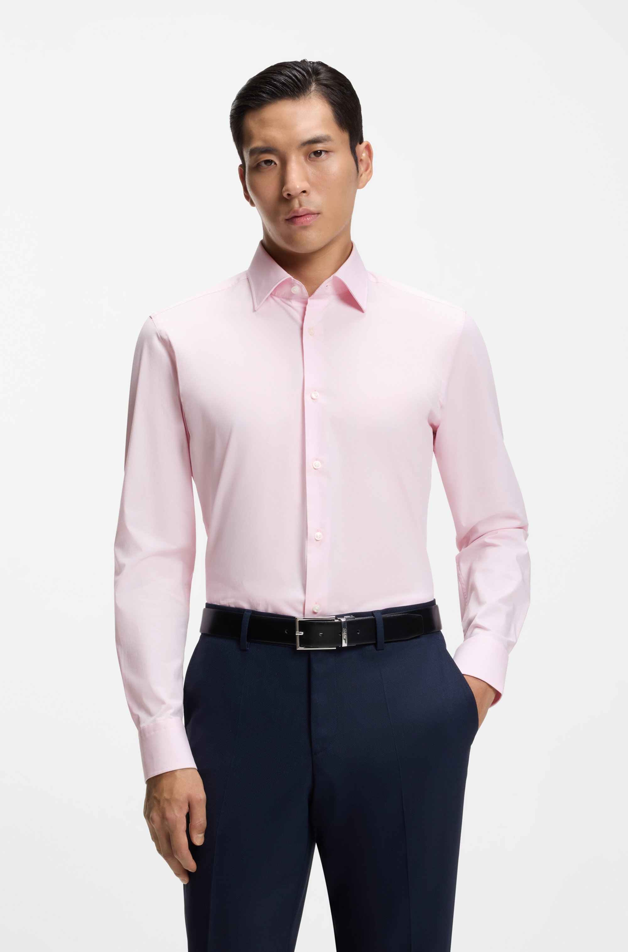 Slim-fit shirt in easy-iron stretch-cotton poplin