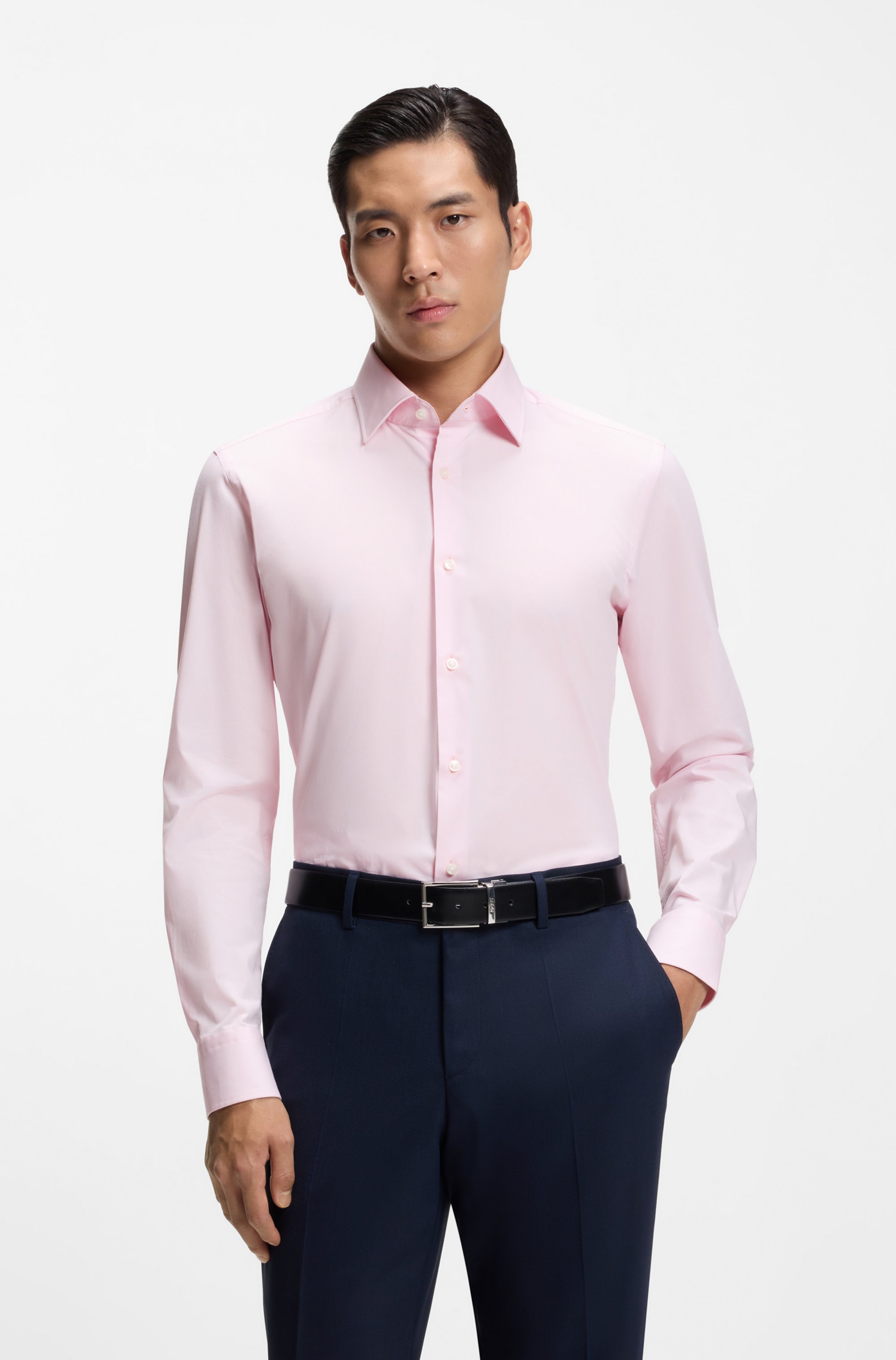 Slim-fit shirt in easy-iron stretch-cotton poplin
