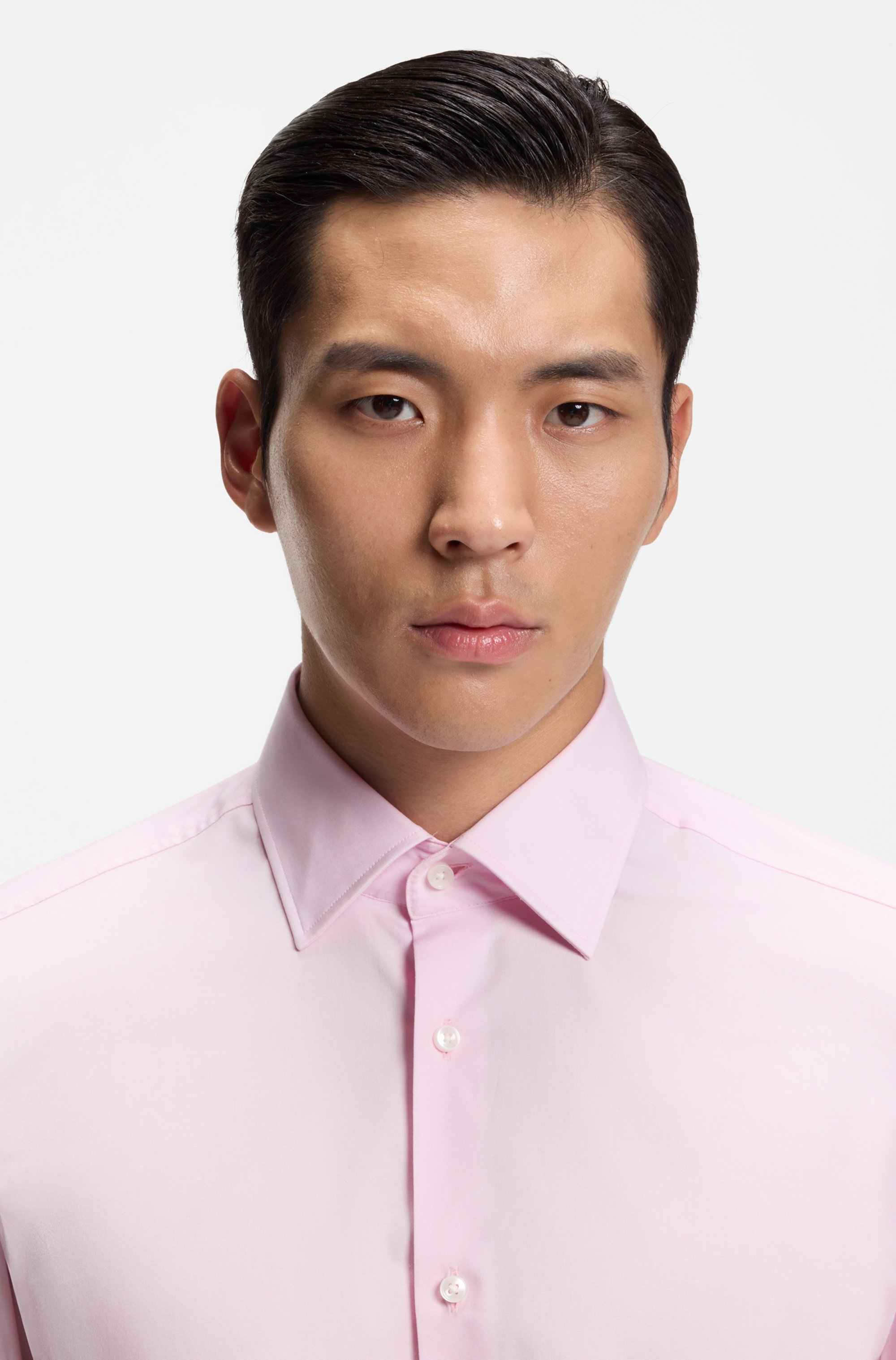 Slim-fit shirt in easy-iron stretch-cotton poplin