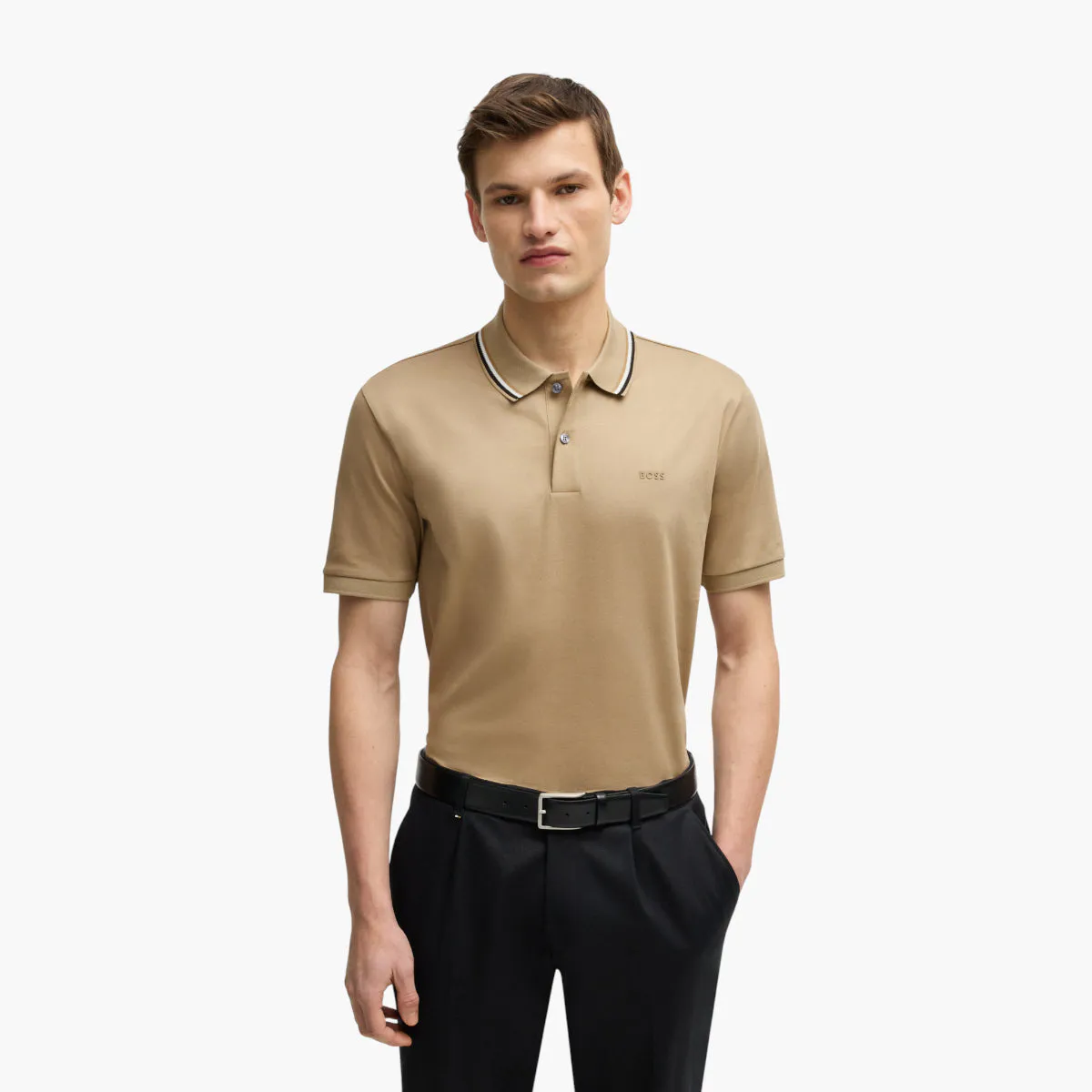 Striped Collar Slim-Fit Cotton Polo